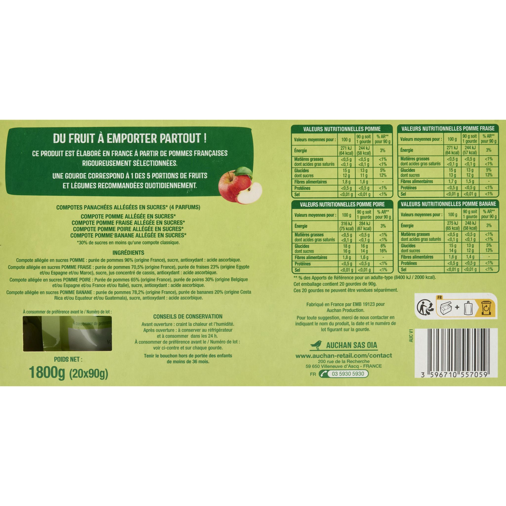 Voir la diapositive 5 : AUCHAN Gourdes compotes multi-variétés allégée en sucres 20x90g