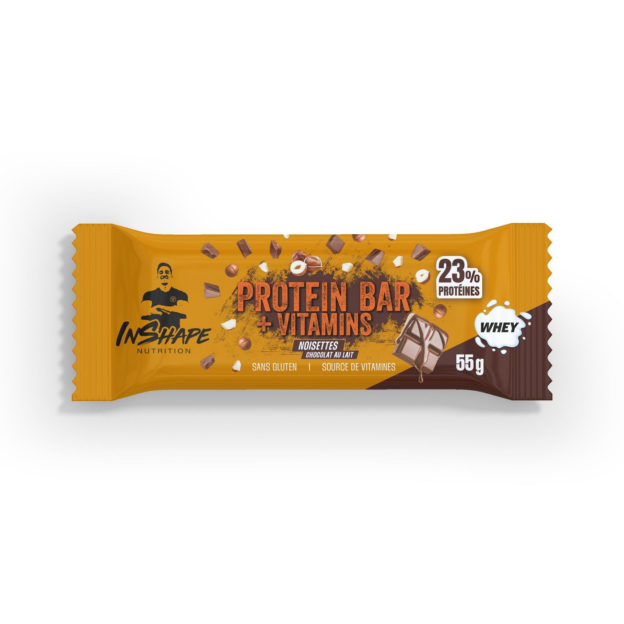 INSHAPE NUTRITION Barres de céréales protéinée et vitaminée saveur chocolat au lait et noisettes 1 barre 55g