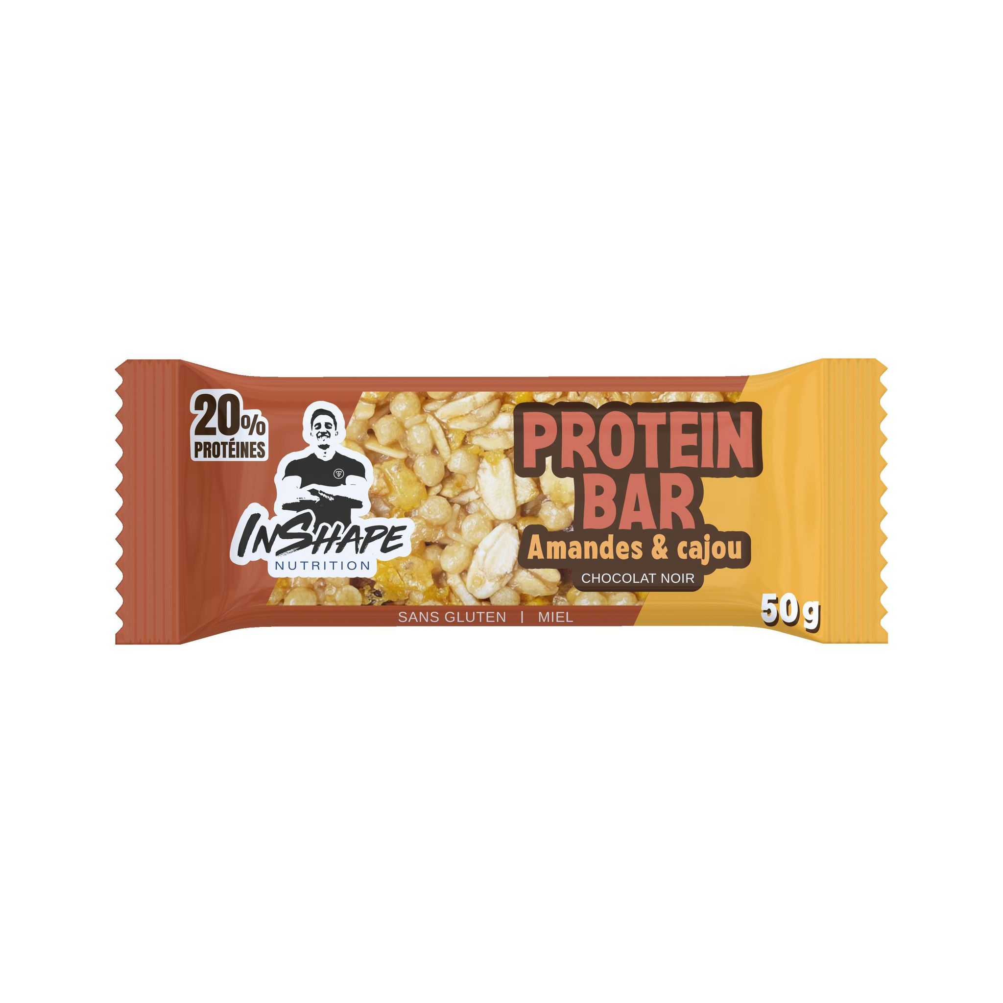 INSHAPE NUTRITION Barres de céréales aux amandes et noix de cajou au chocolat noir 1 barre 50g