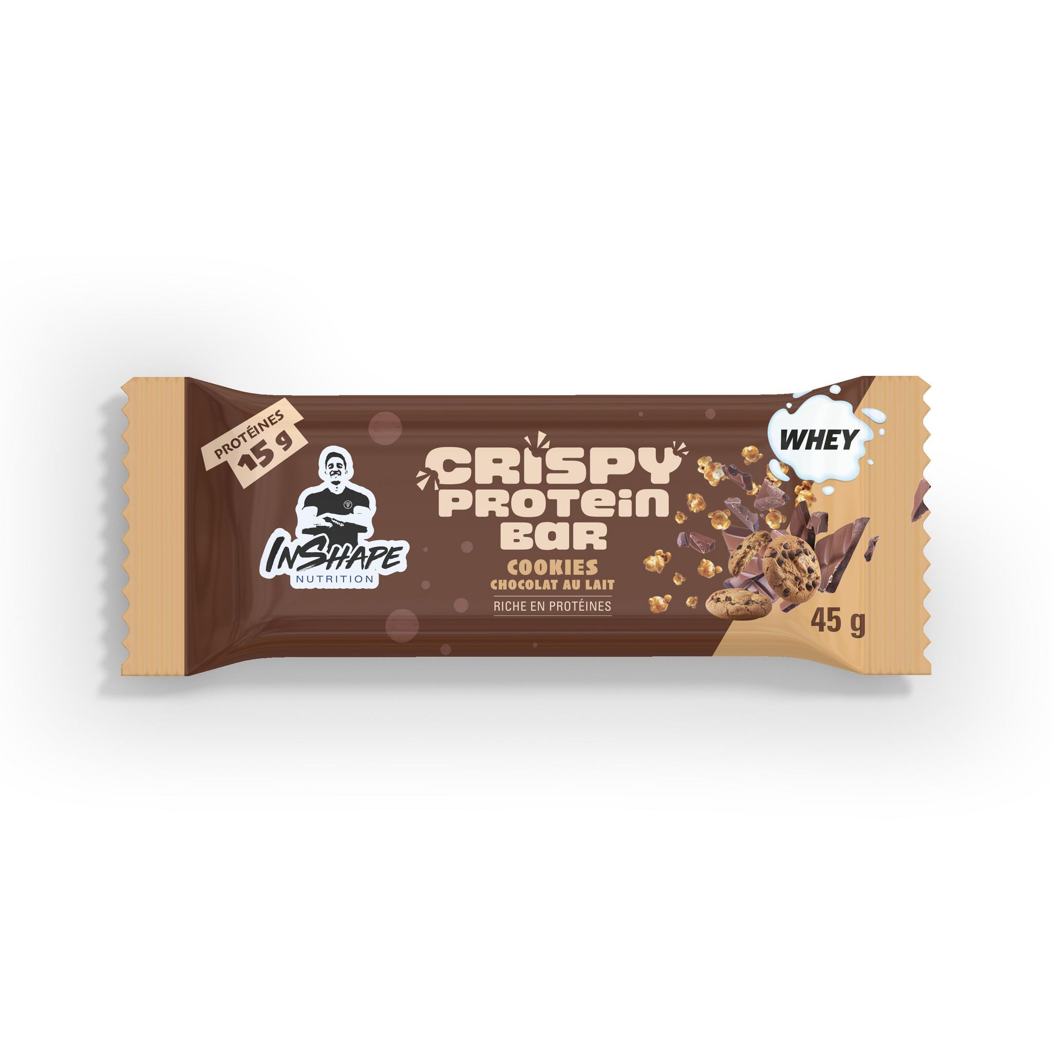 INSHAPE NUTRITION Barre protéinée et crispy saveur cookies et chocolat au lait 1 barre 45g