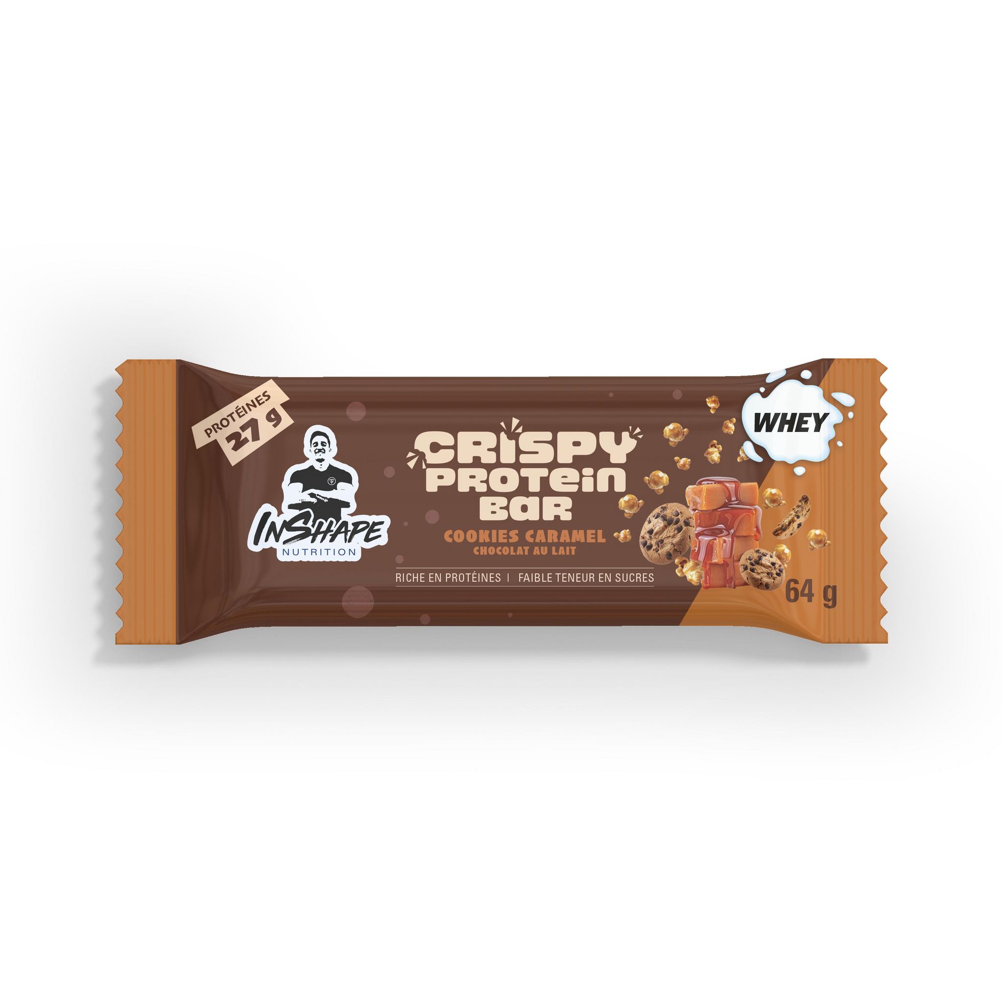 INSHAPE NUTRITION Barre de céréales protéinée au cookies caramel et chocolat au lait 1 barre 64g