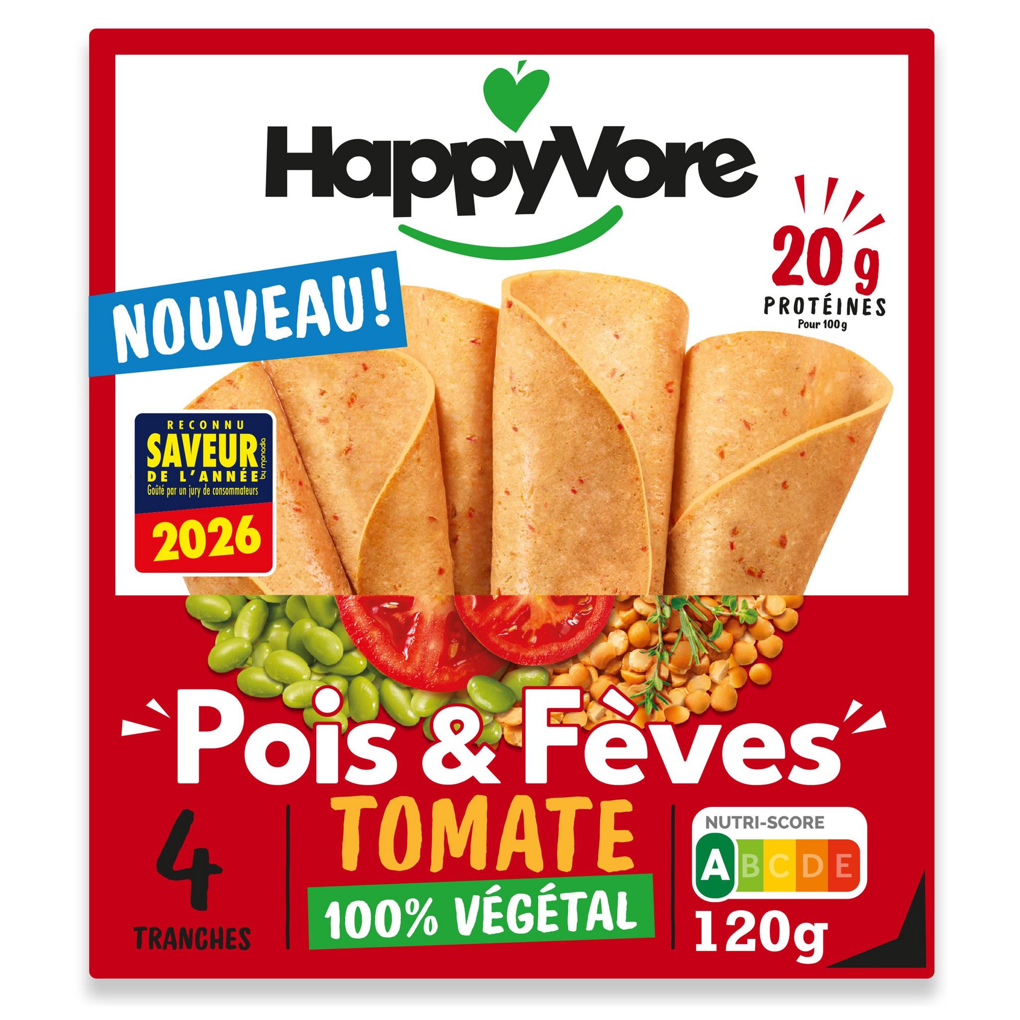 HAPPYVORE Tranches végétales pois & fèves tomate herbes de provence 4 tranches 120g