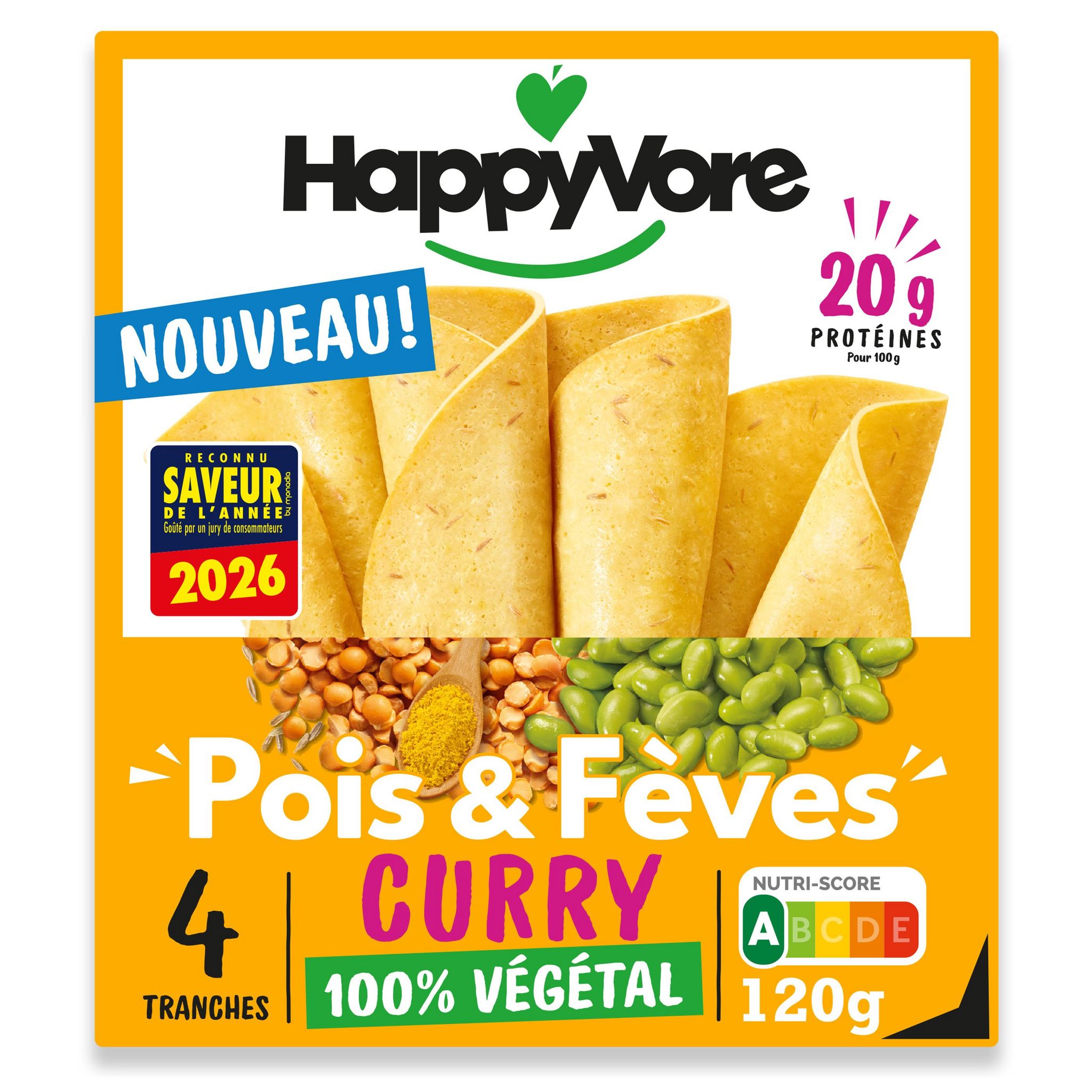 HAPPYVORE Tranches végétales pois fèves curry 4 tranches 120g