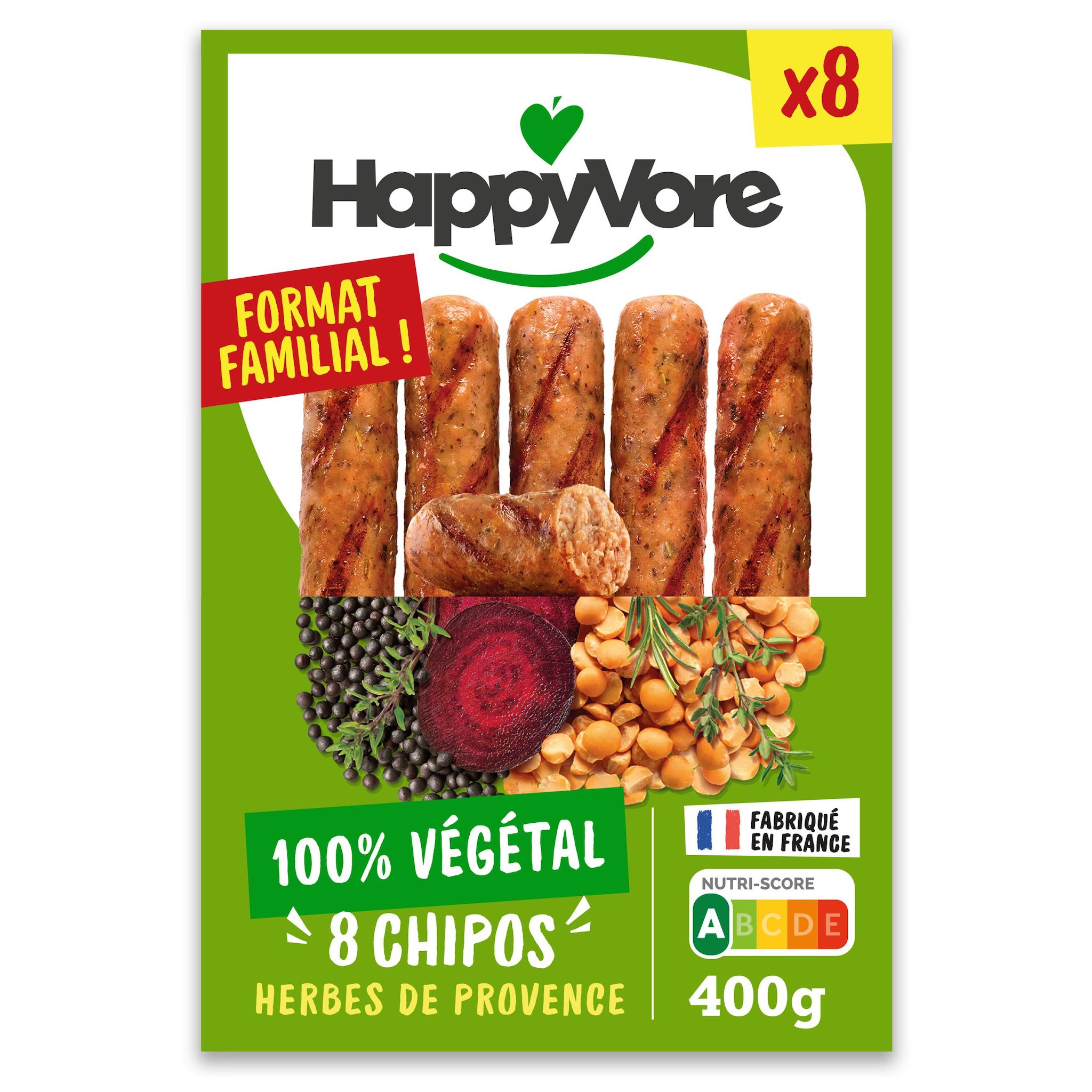 HAPPYVORE Chipos végétales aux herbes de Provence 8 pièces 400g