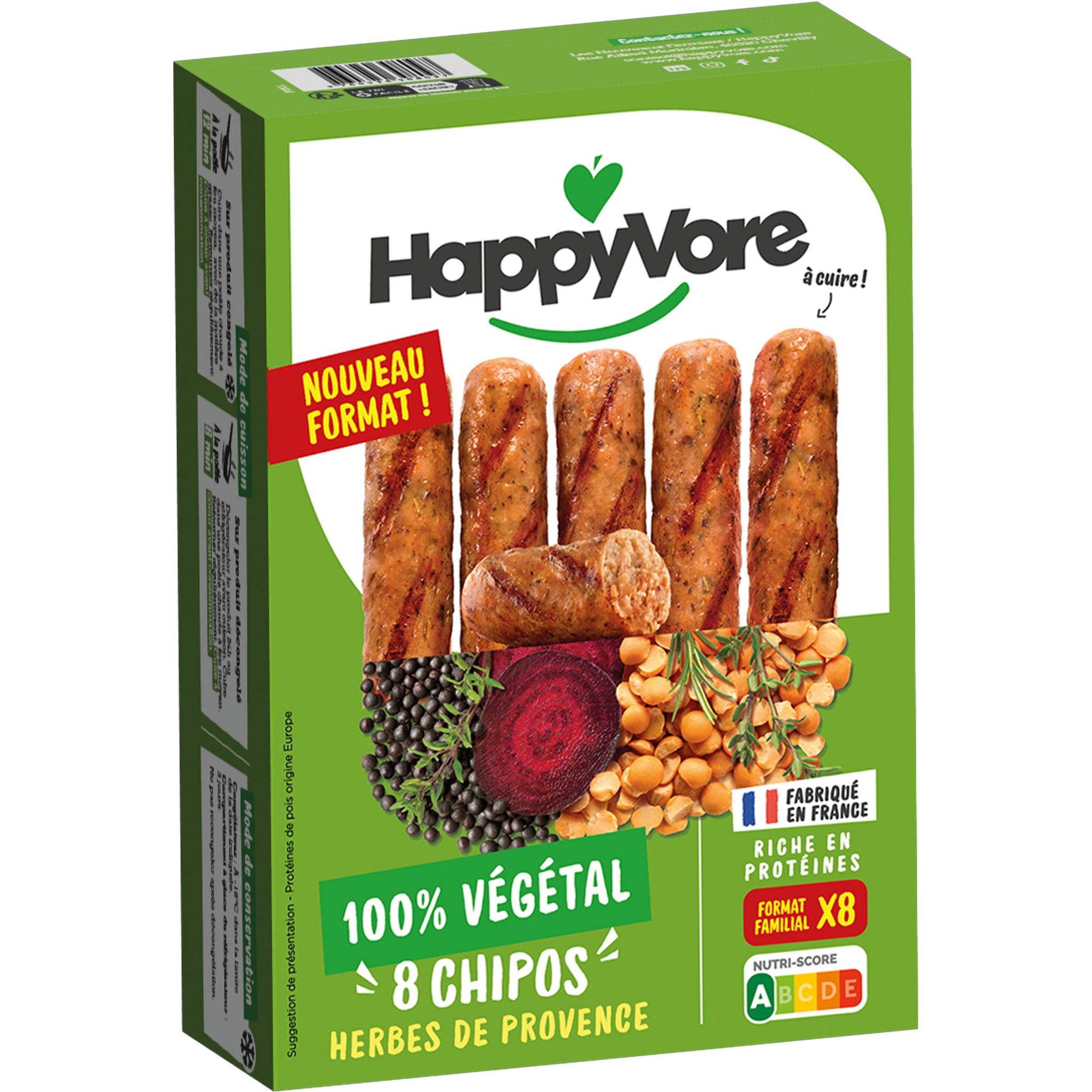 Voir la diapositive 2 : HAPPYVORE Chipos végétales aux herbes de Provence 8 pièces 400g