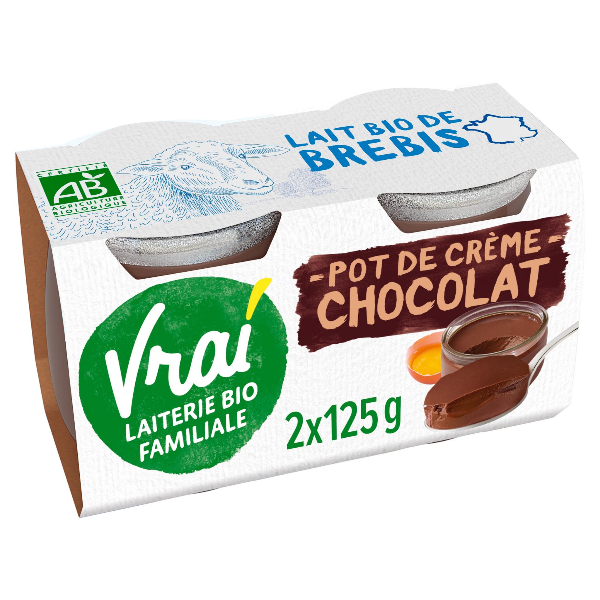 VRAI Crème dessert au lait de brebis au chocolat bio 2x125g