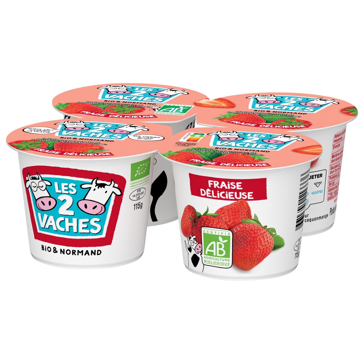 LES 2 VACHES Yaourt brassé à la fraise bio 4x115g