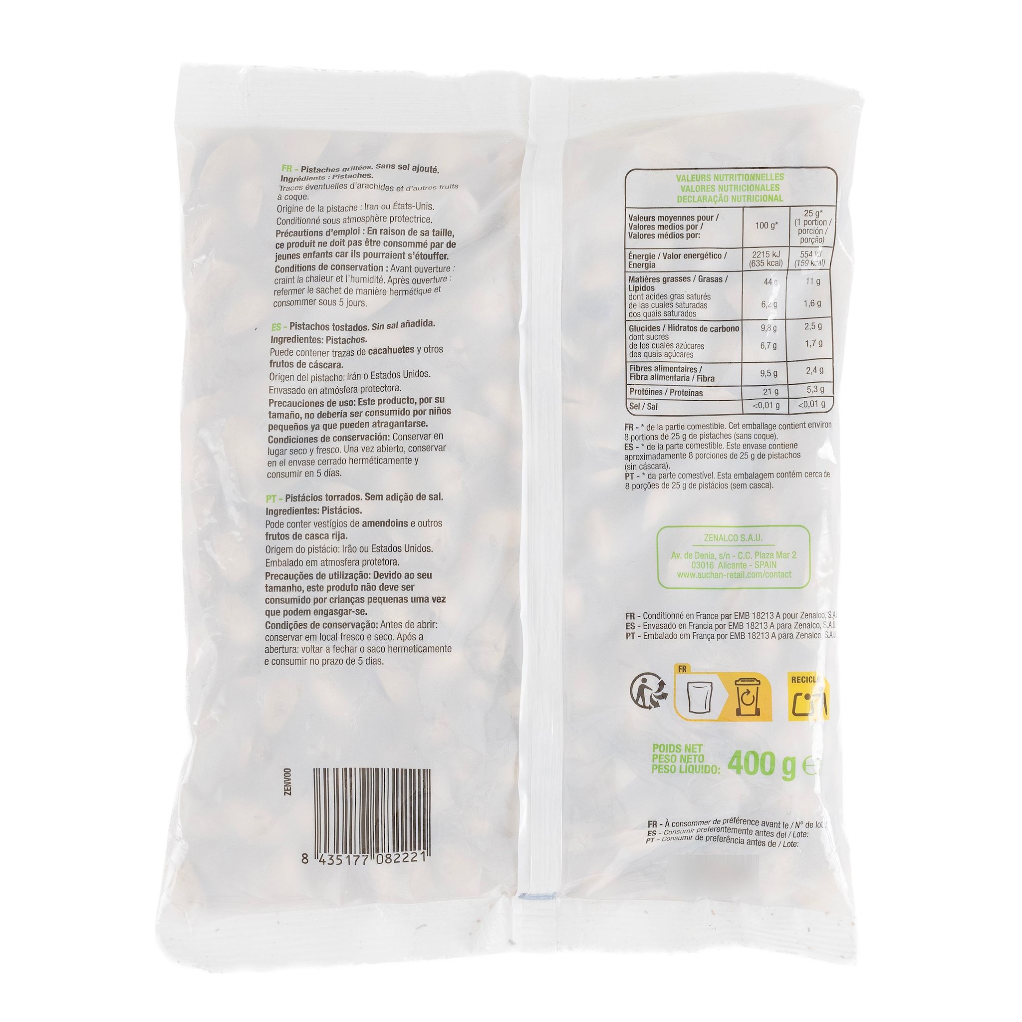 Voir la diapositive 2 : POUCE Pistaches grillées sans sel ajouté 400g