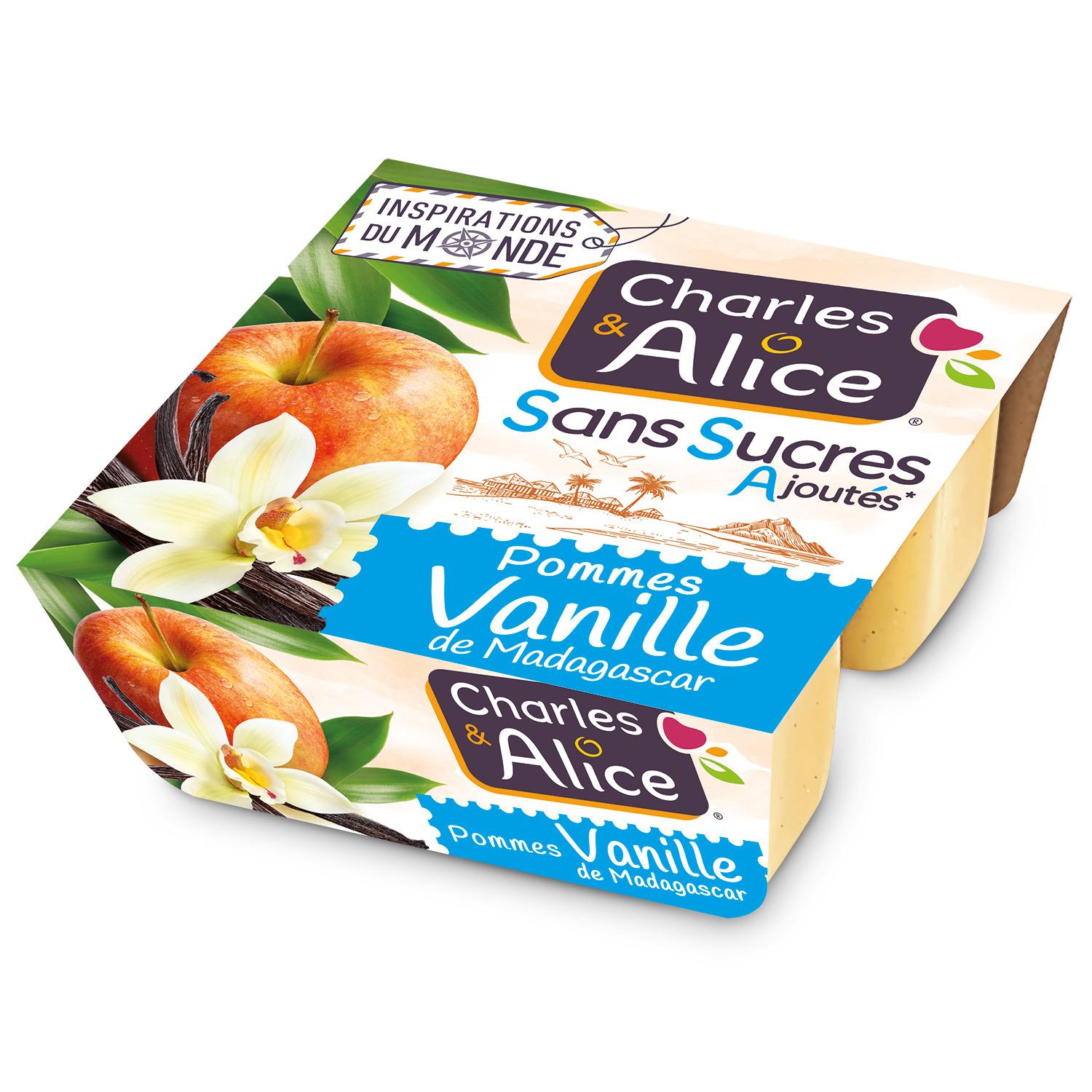 CHARLES & ALICE Compote pomme vanille sans sucres ajoutés 4x97g