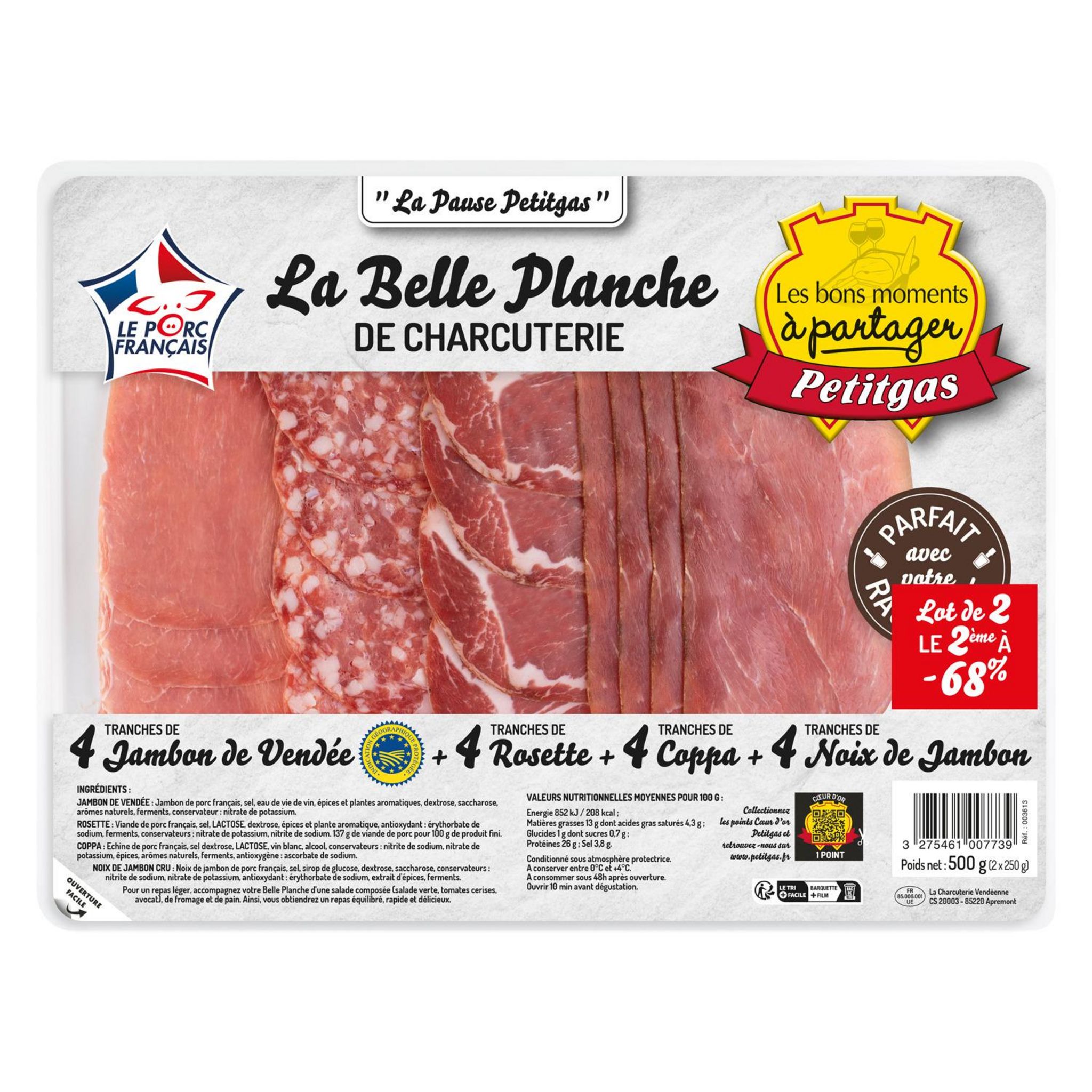 PETITGAS La belle planche de charcuterie Lot de 2 le 2ème à 68% 2x250g