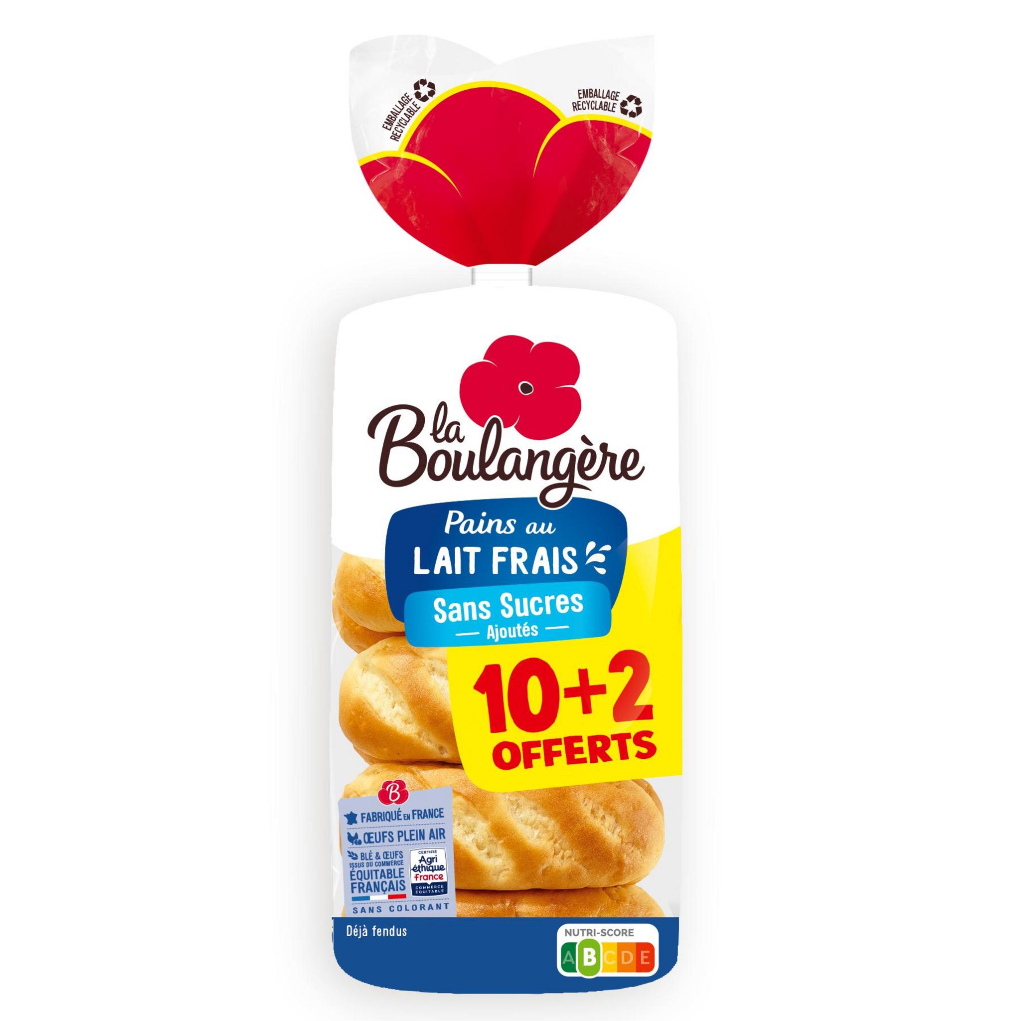 LA BOULANGERE Pain au lait frais sans sucres ajoutés 10+2 offerts 420g