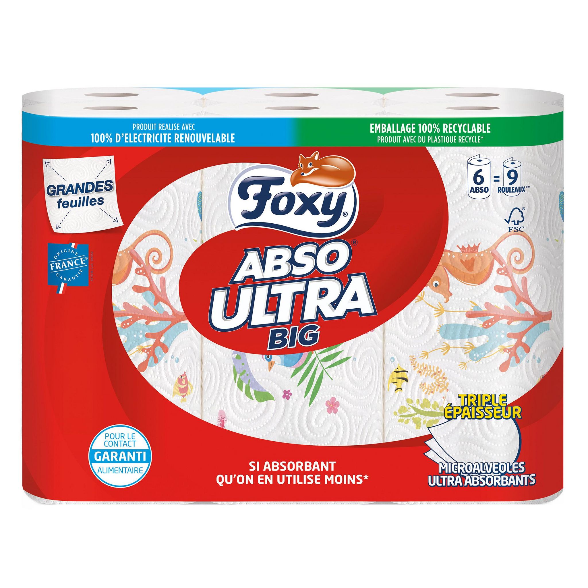 FOXY Essuie-tout ultra absorbant décoré 6 rouleaux