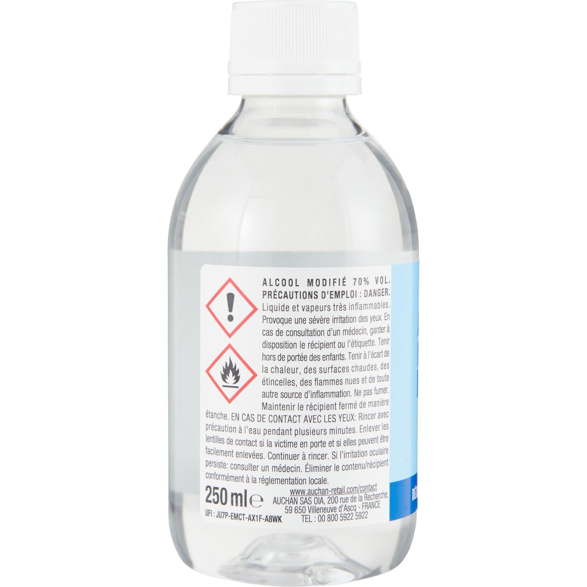 Voir la diapositive 4 : AUCHAN Alcool modifié à 70° 250ml
