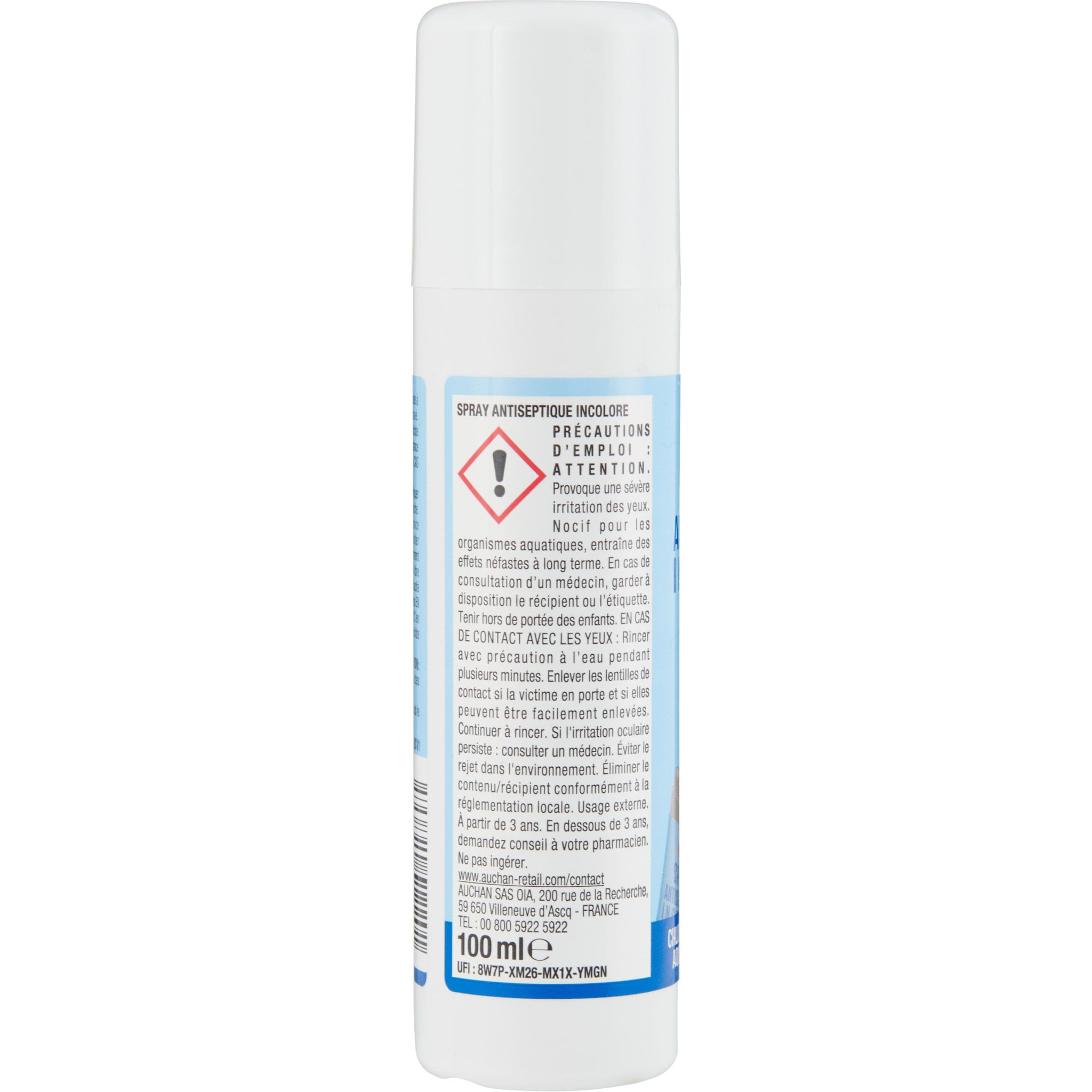 Voir la diapositive 4 : AUCHAN Antiseptique incolore spray 100ml