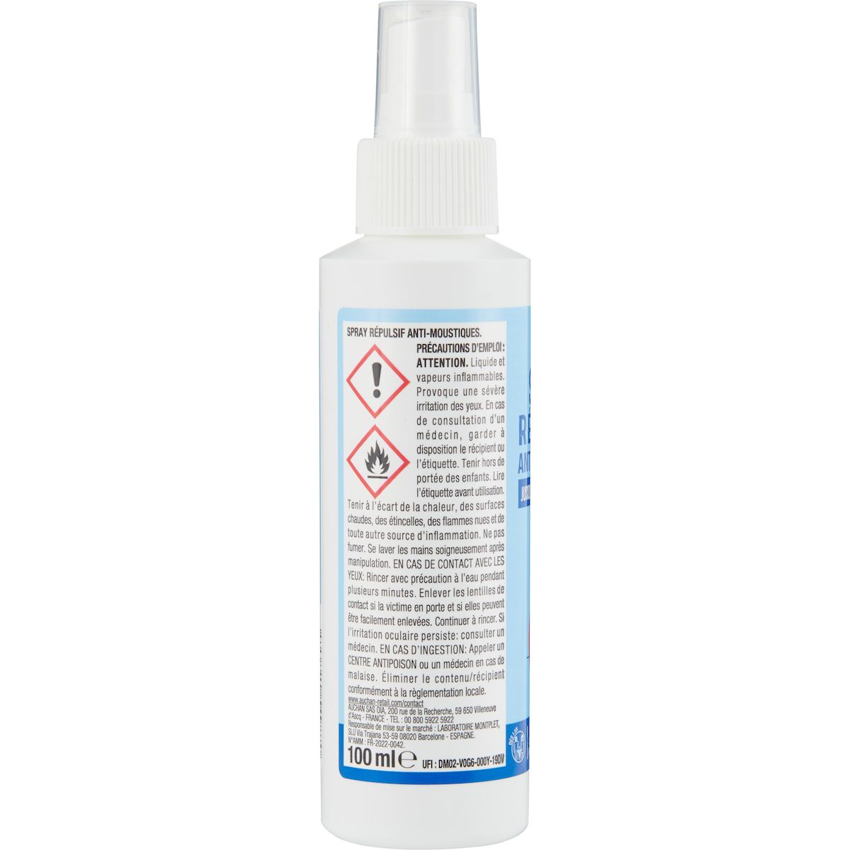 AUCHAN Répulsif anti-moustiques spray 100ml