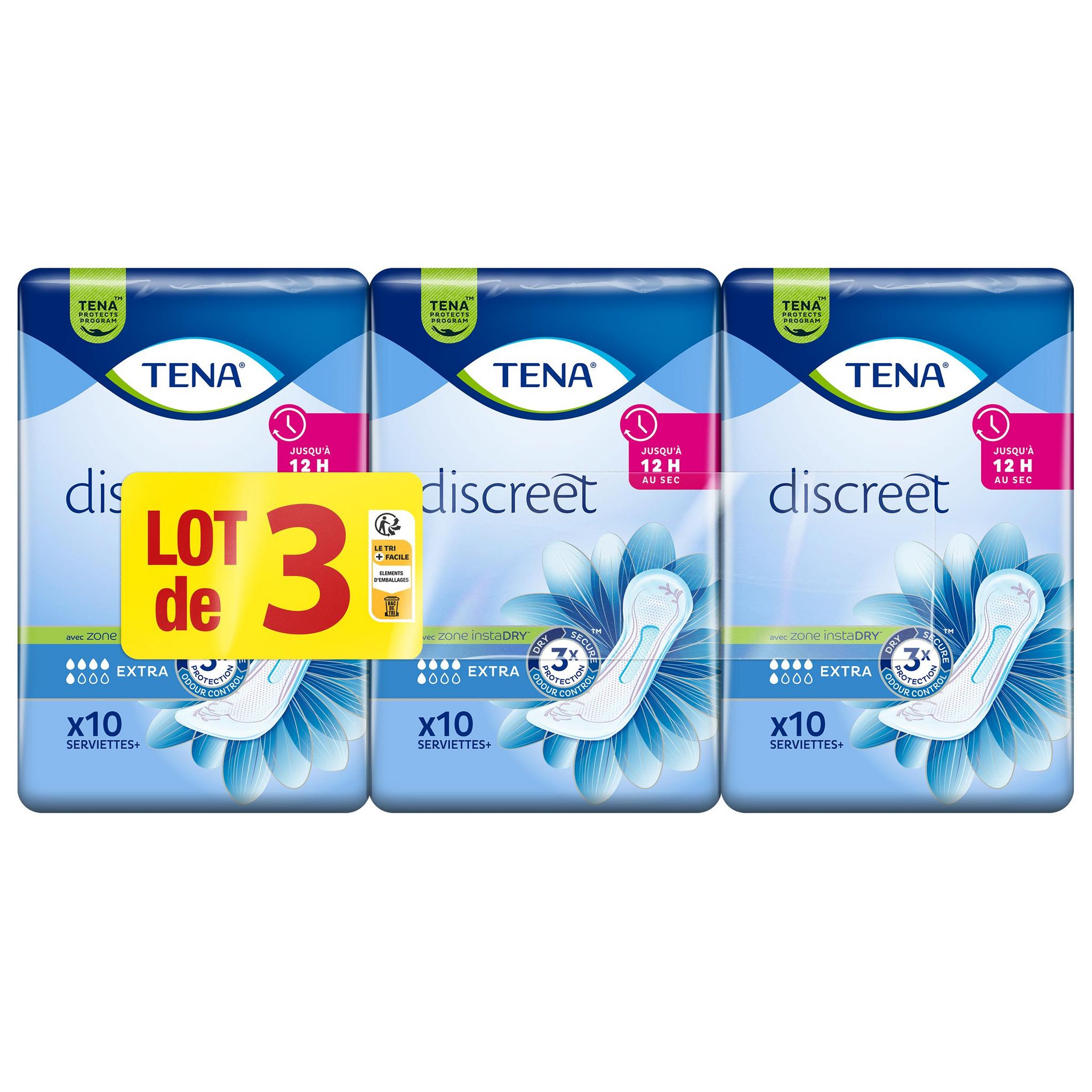 TENA Discreet Serviettes hygiéniques extra 3x10 serviettes