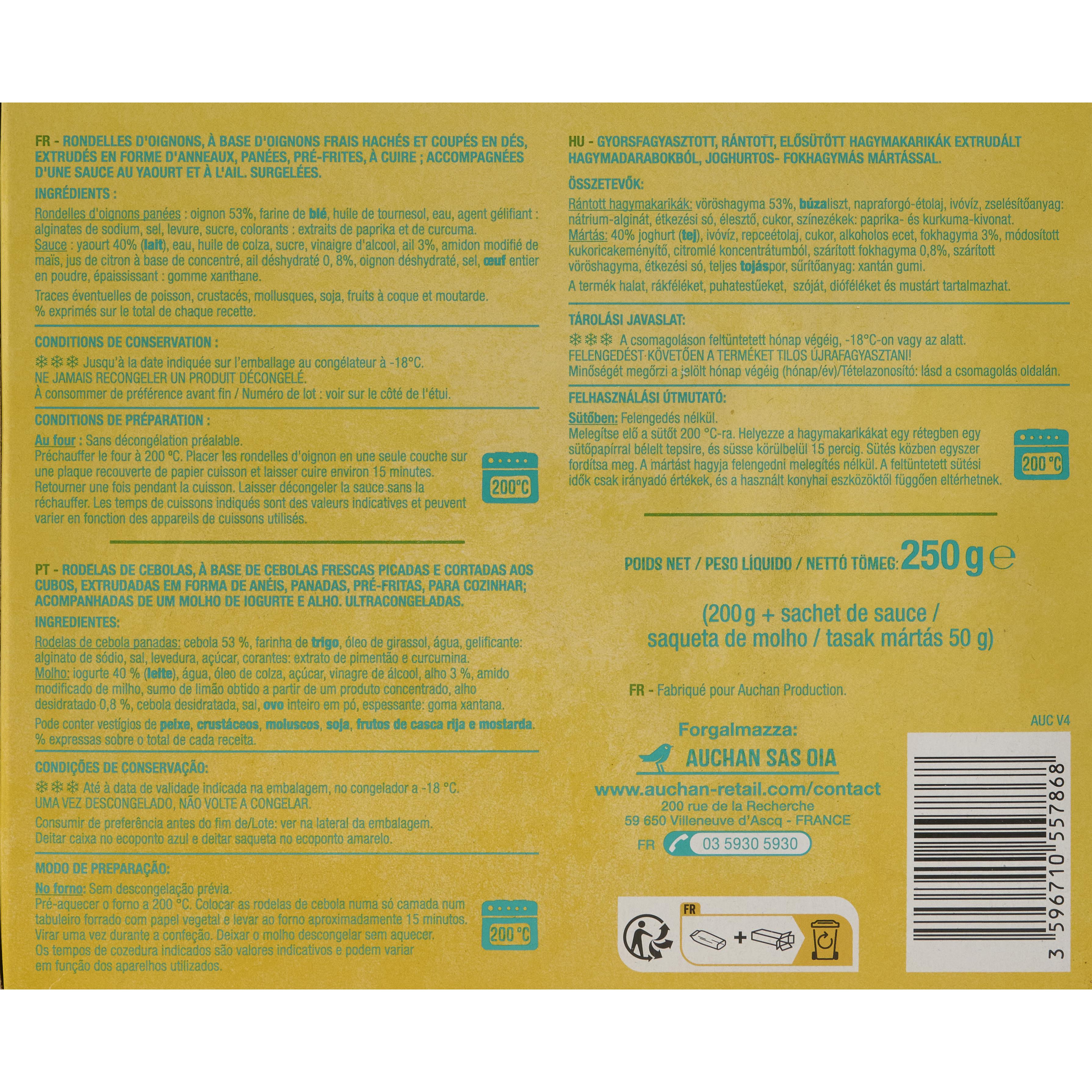 Voir la diapositive 3 : AUCHAN Onion rings sauce aïoli 8-14 pièces 250g