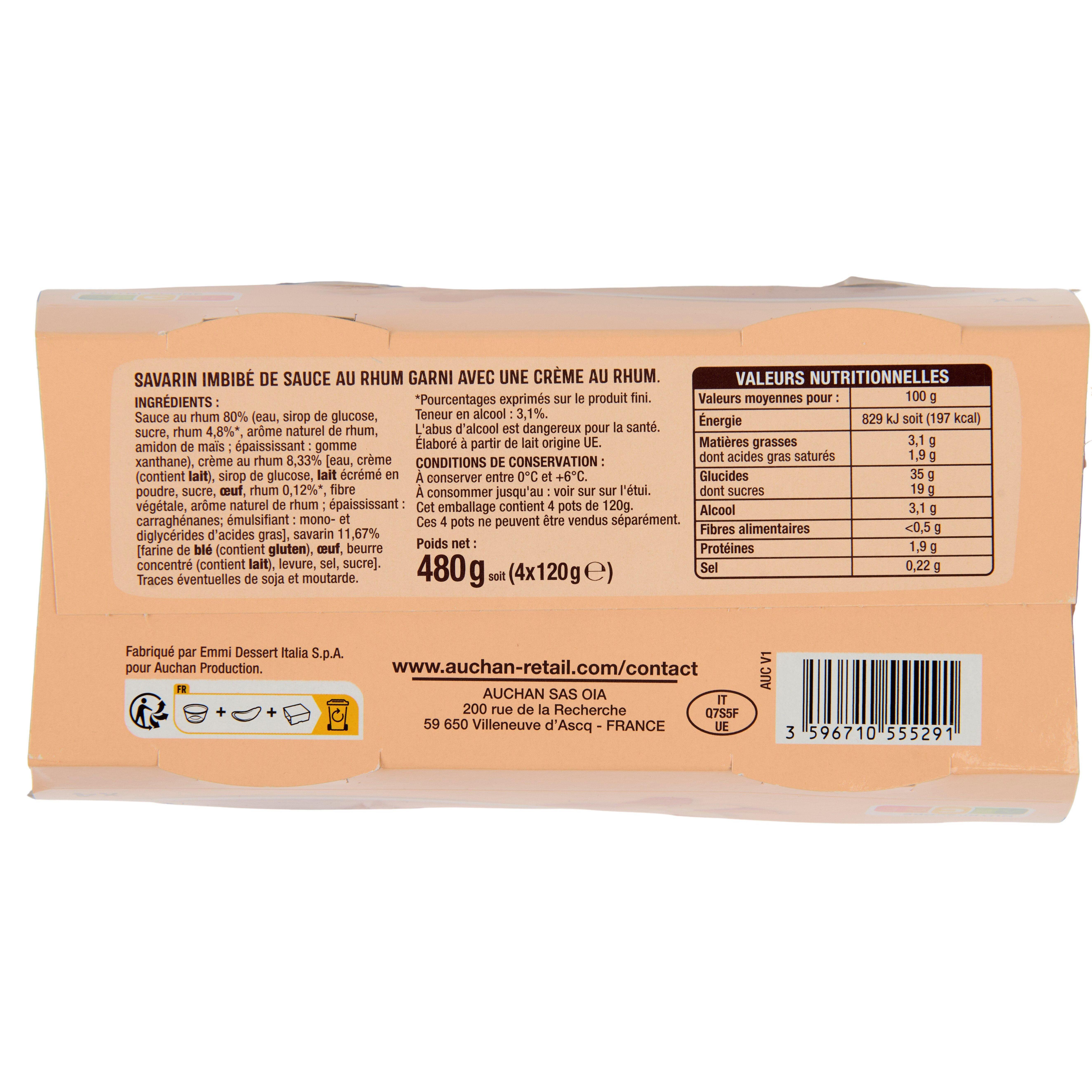 Voir la diapositive 2 : AUCHAN Baba au rhum 4x120g