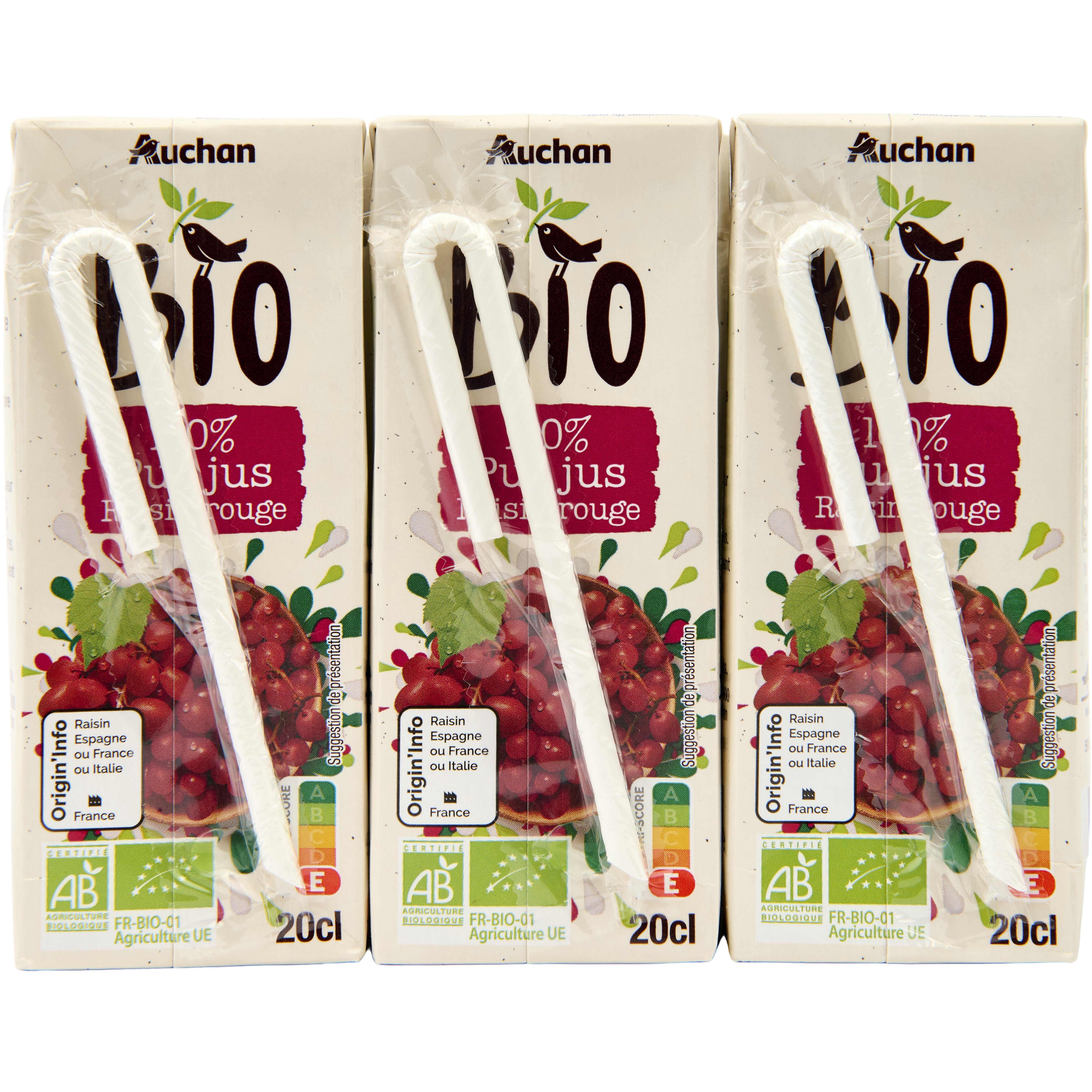 Voir la diapositive 3 : AUCHAN BIO Pur jus de raisin briquette 6x20cl