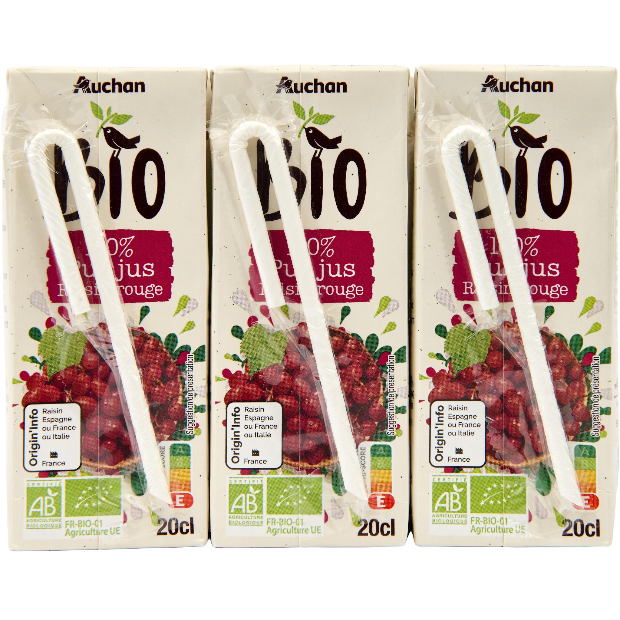 Voir la diapositive 5 : AUCHAN BIO Pur jus de raisin briquette 6x20cl