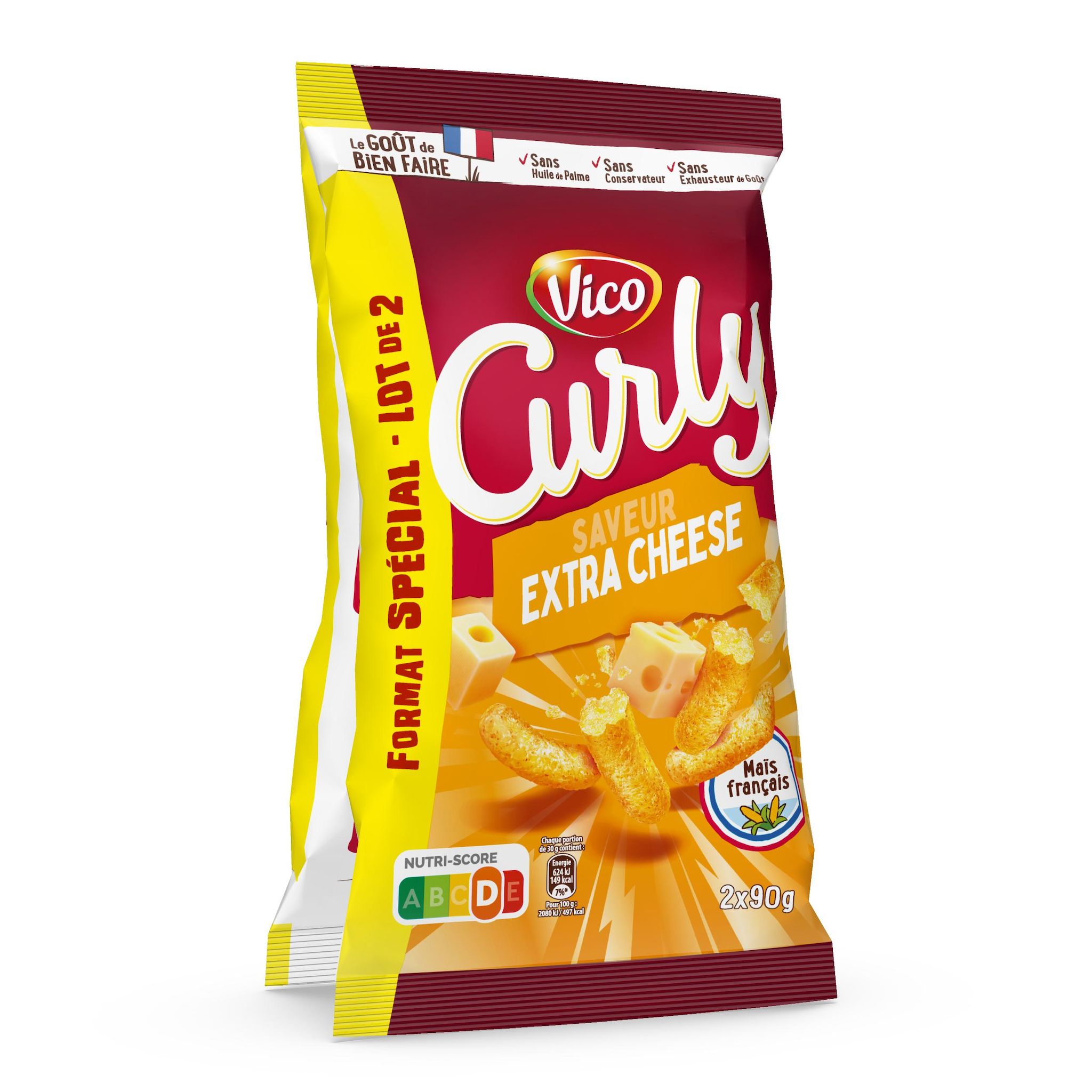 CURLY Biscuits soufflés saveur extra cheese 2x90g