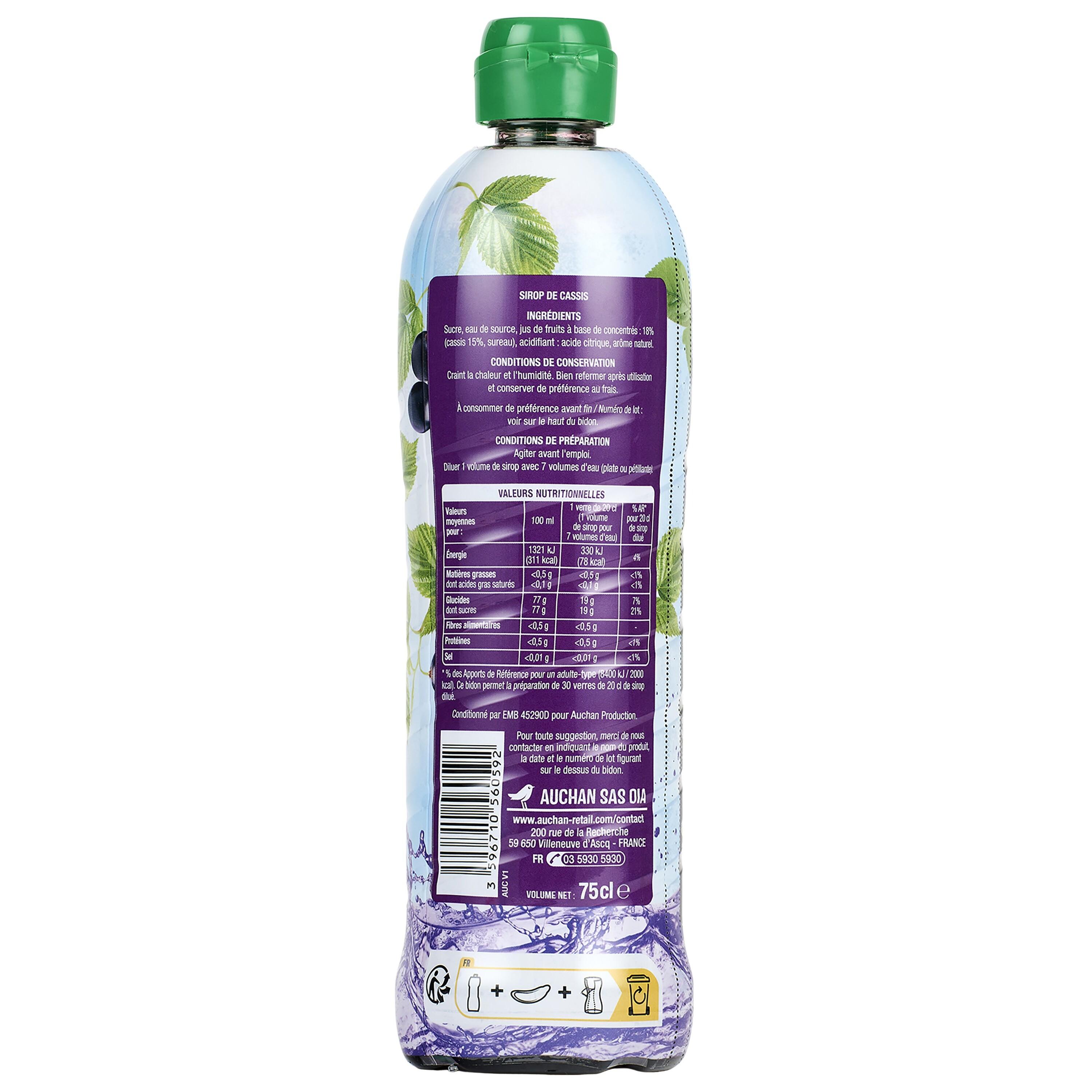 Voir la diapositive 2 : AUCHAN Sirop de cassis bidon plastique 75cl