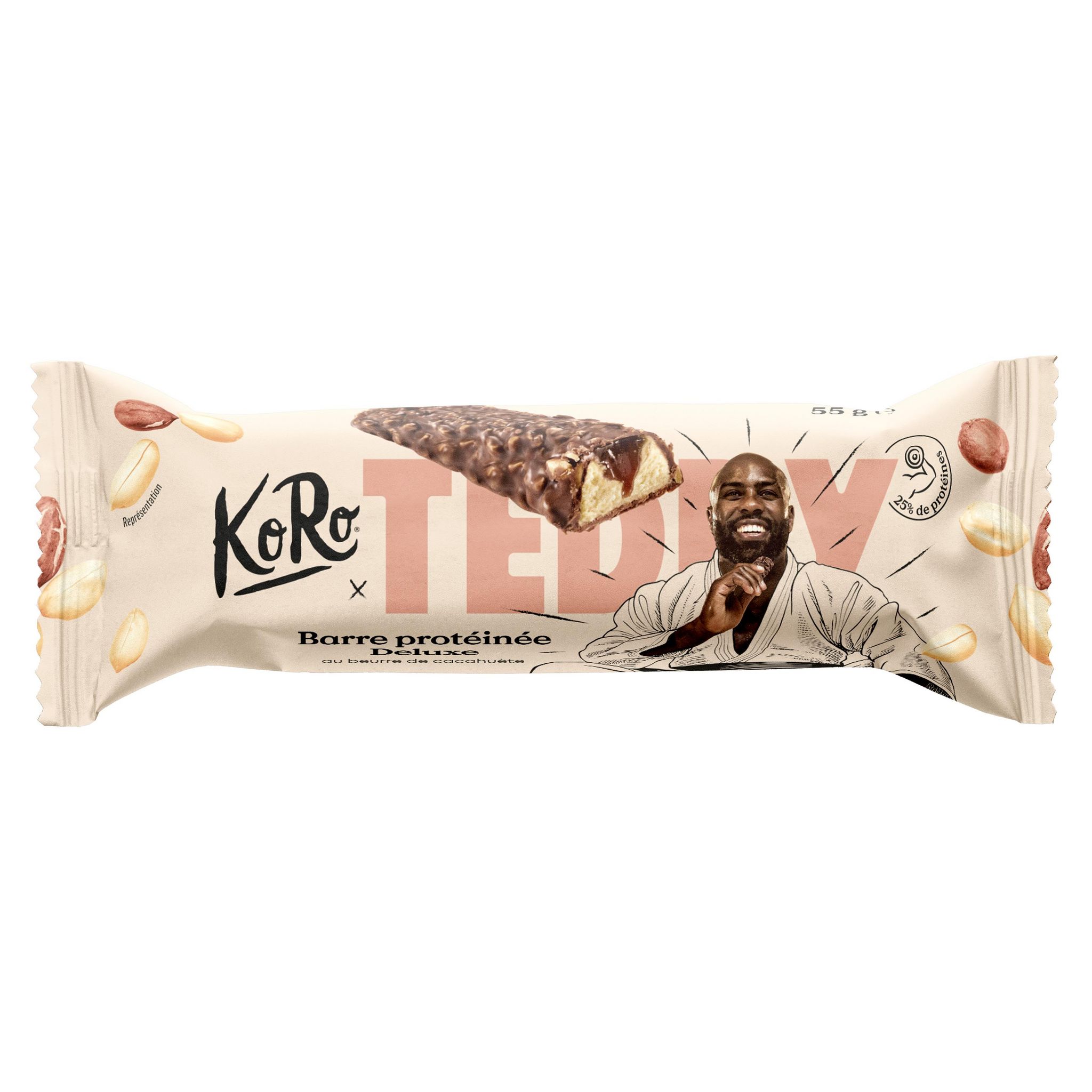 KORO Barre protéinée Deluxe au beurre de cacahuète Teddy Riner 55g