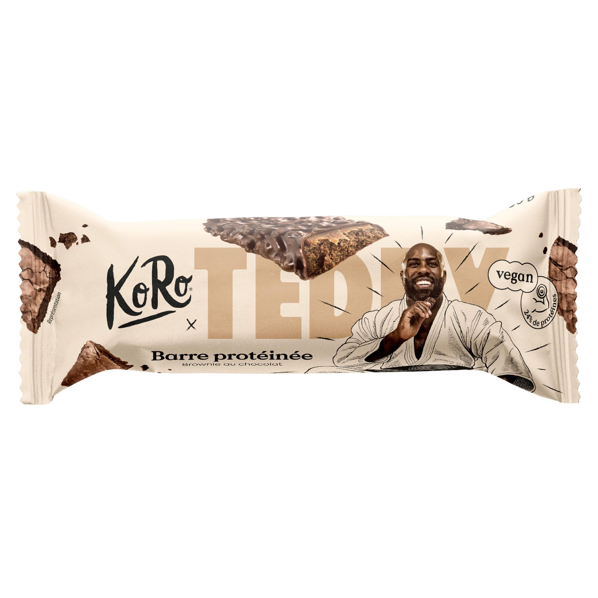 KORO Barre protéinée saveur brownie au chocolat vegan Teddy Riner 55g