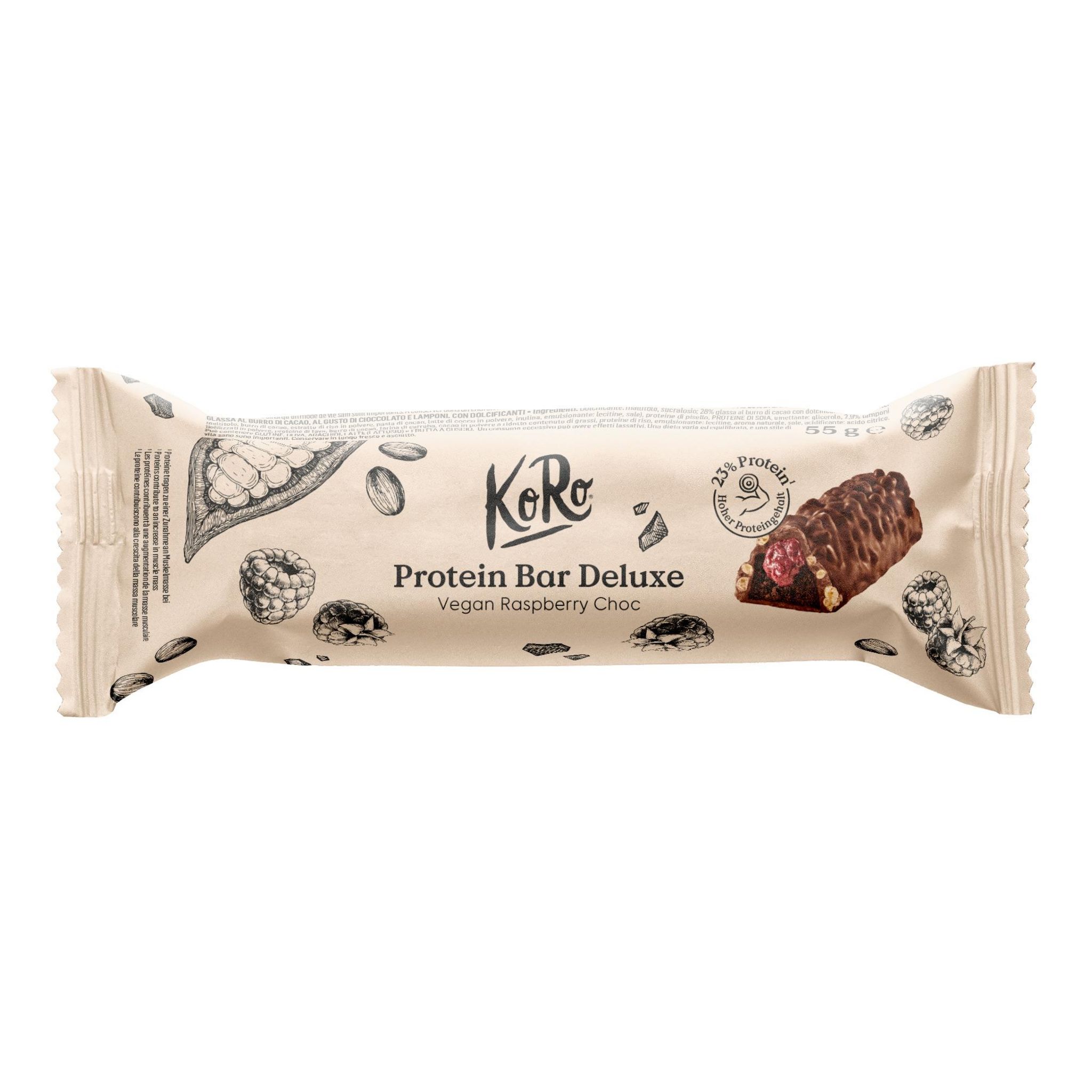 KORO Barre protéinée deluxe à la framboise et au chocolat vegan 55g