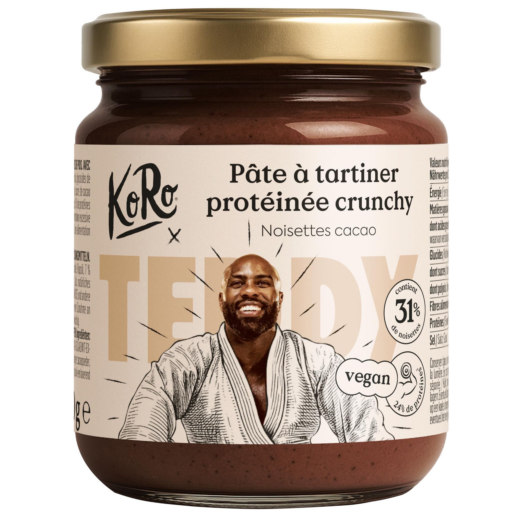 KORO Pâte à tartiner protéinée crunchy aux noisettes et cacao Teddy Riner 200g