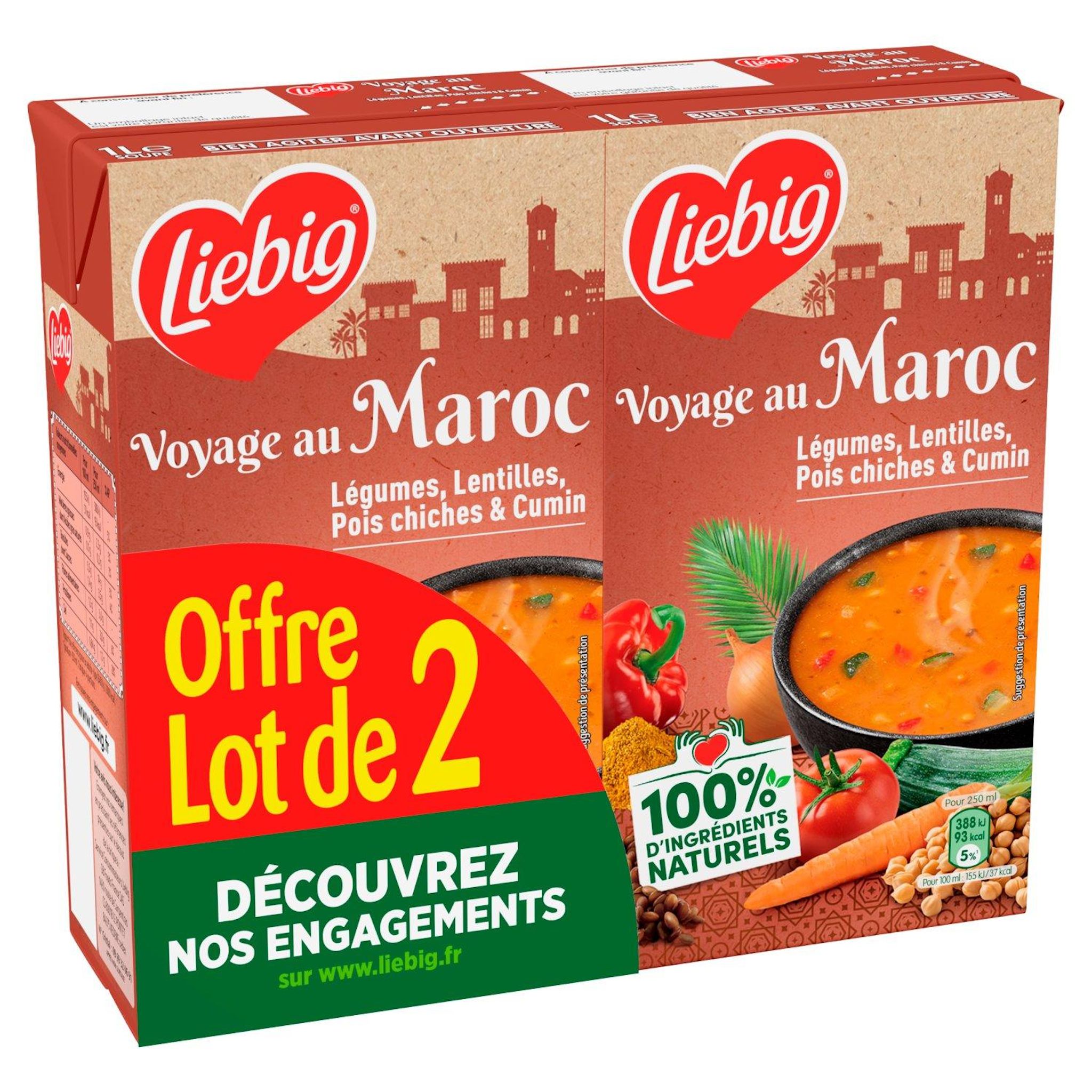 LIEBIG Soupe veloutée Voyage au Maroc aux légumes lentilles pois chiches et cumin 2x1l