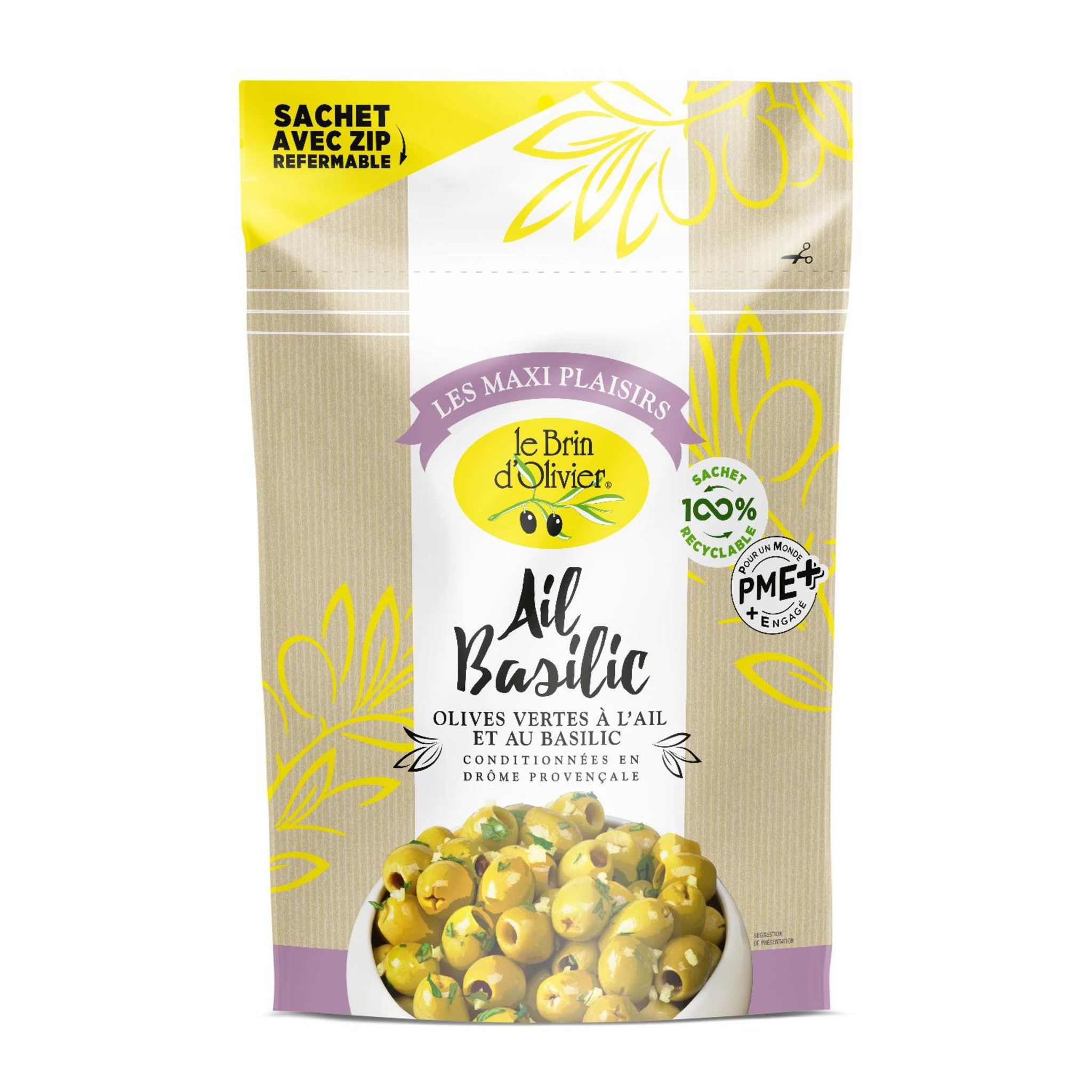 LE BRIN D'OLIVIER Olives vertes dénoyautées ail basilic 730g
