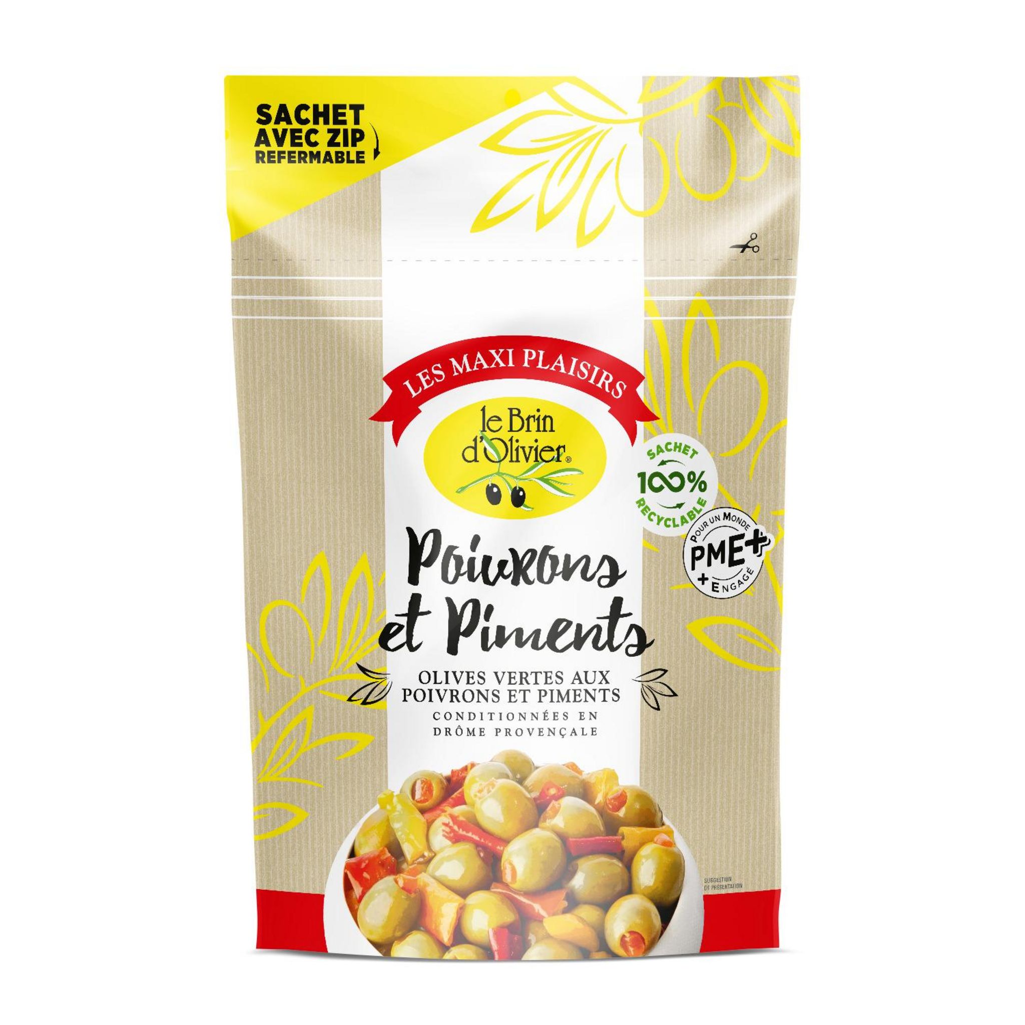 LE BRIN D'OLIVIER Olives vertes dénoyautées farcies poivrons piments manzanilla 730g
