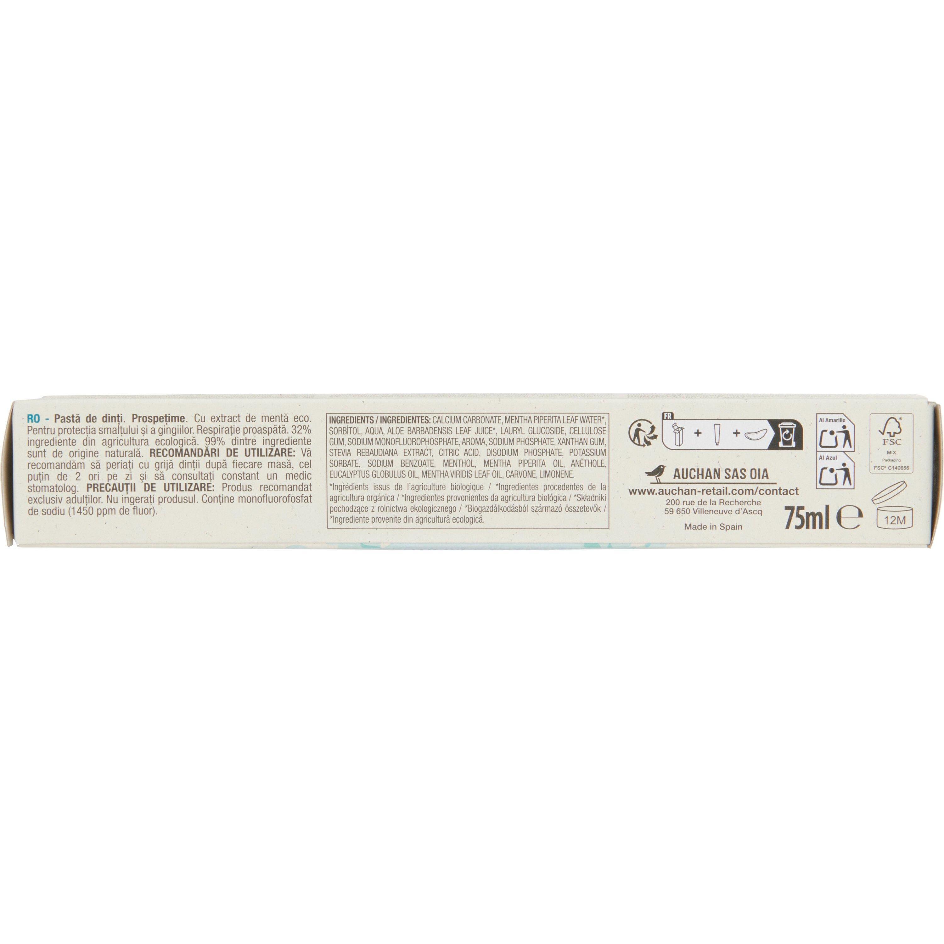 Voir la diapositive 2 : AUCHAN BIO Dentifrice protection émail et gencives à l'extrait de menthe bio 75ml