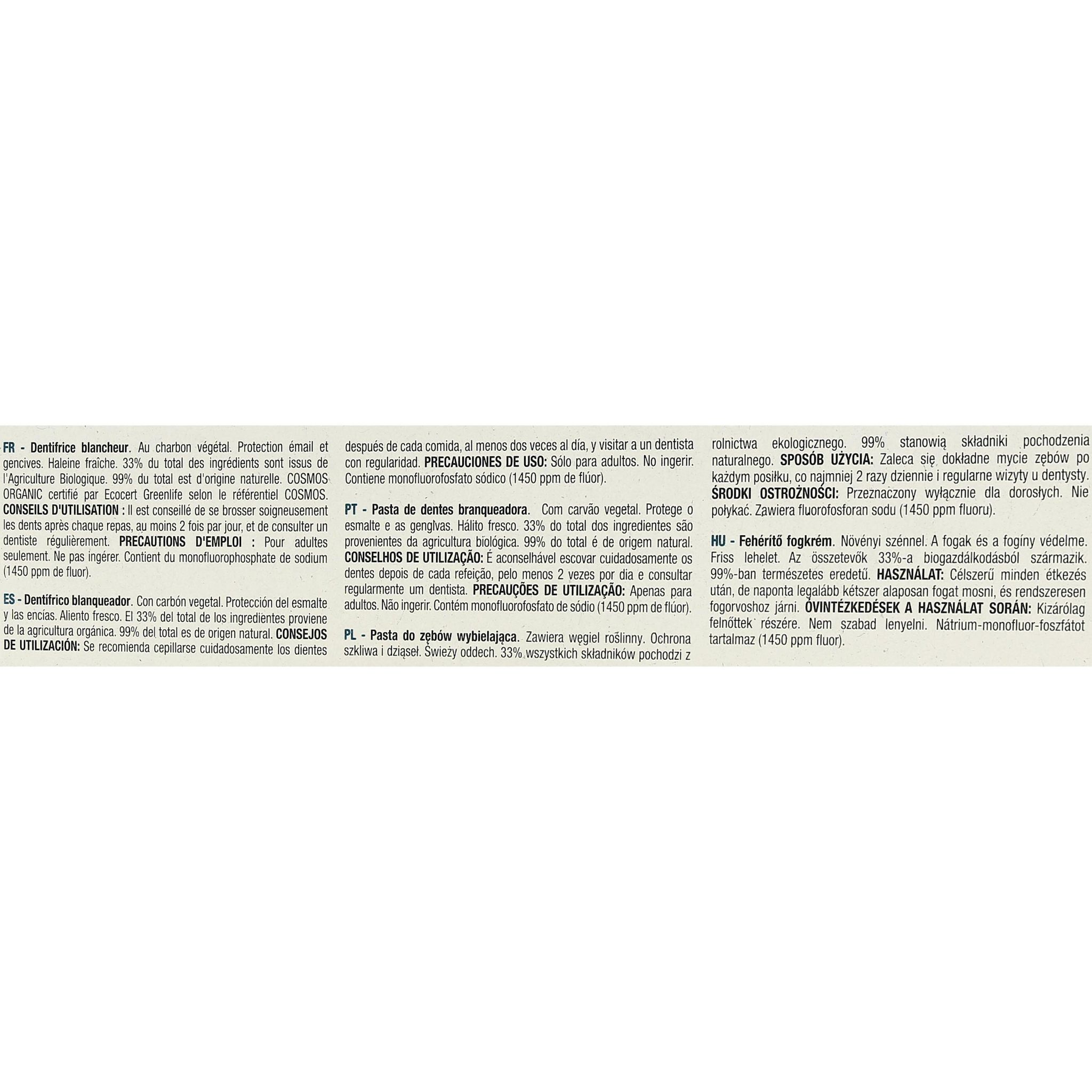 Voir la diapositive 3 : AUCHAN BIO Dentifrice blancheur au charbon végétal 75ml