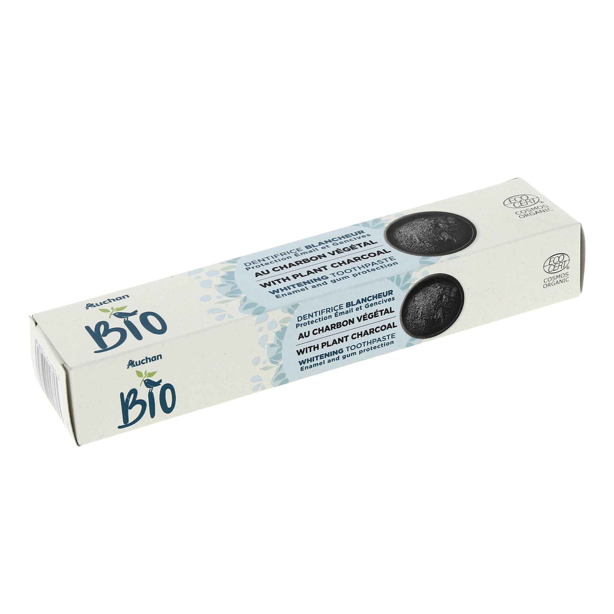 Voir la diapositive 4 : AUCHAN BIO Dentifrice blancheur au charbon végétal 75ml