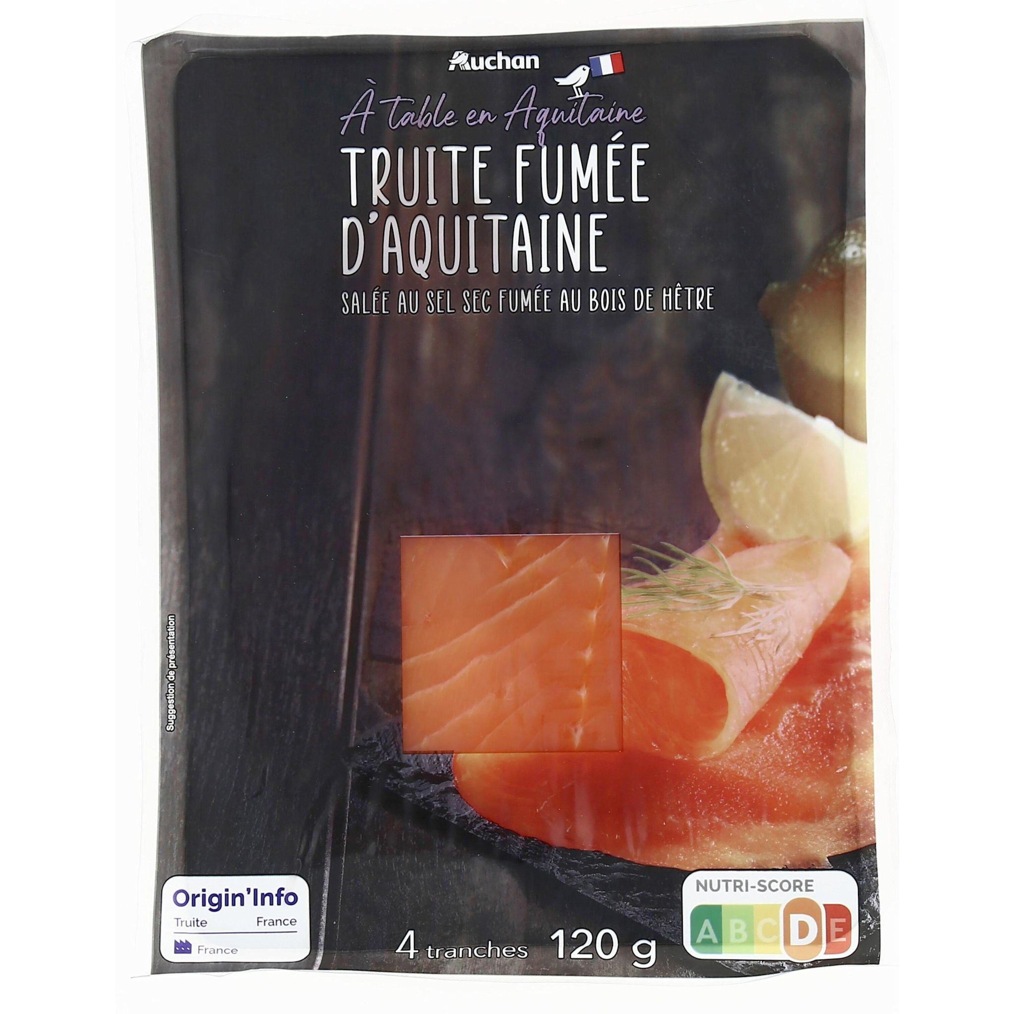 AUCHAN Truite fumée d'Aquitaine 4 tranches 120g