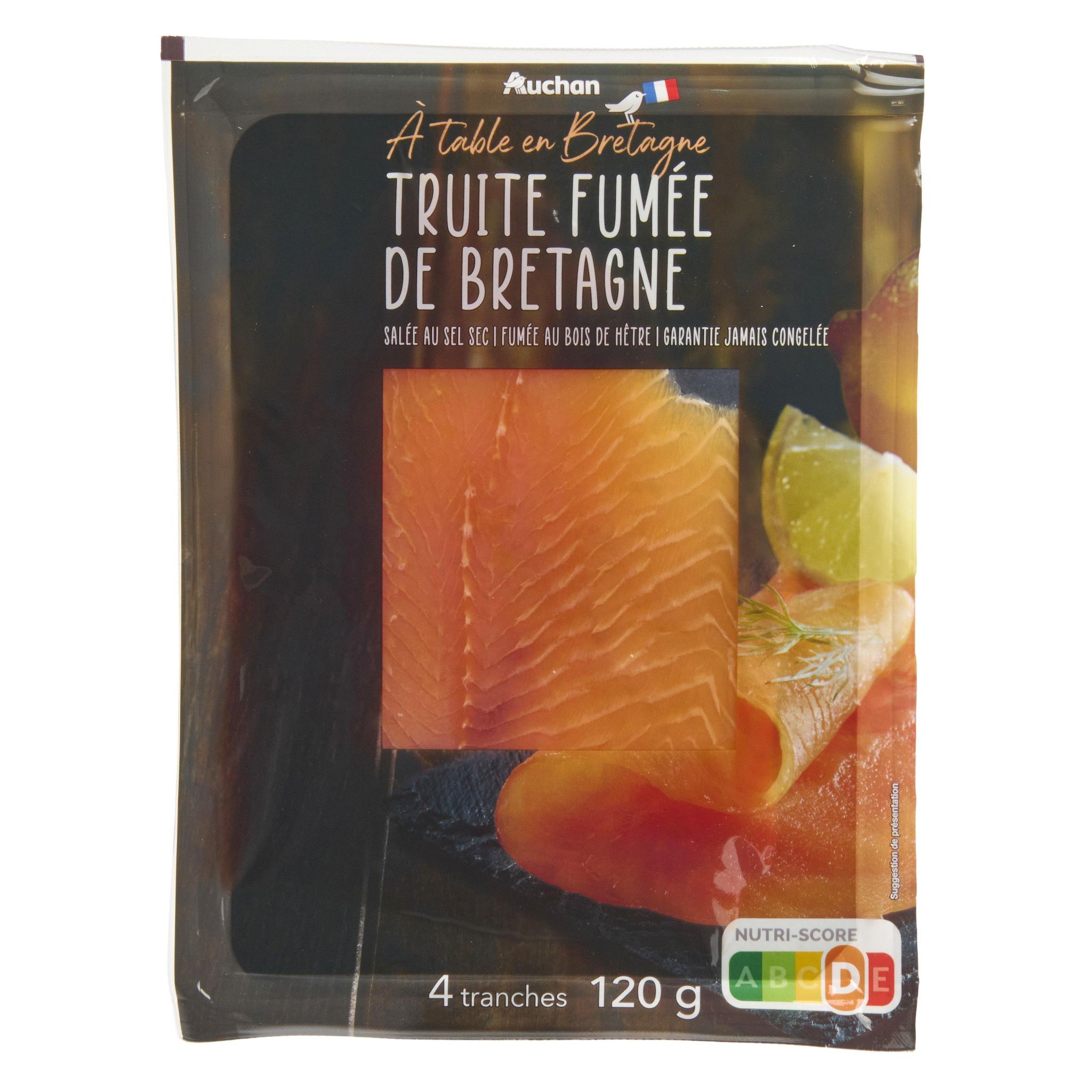 AUCHAN TERROIR Truite fumée de Bretagne 4 tranches 120g