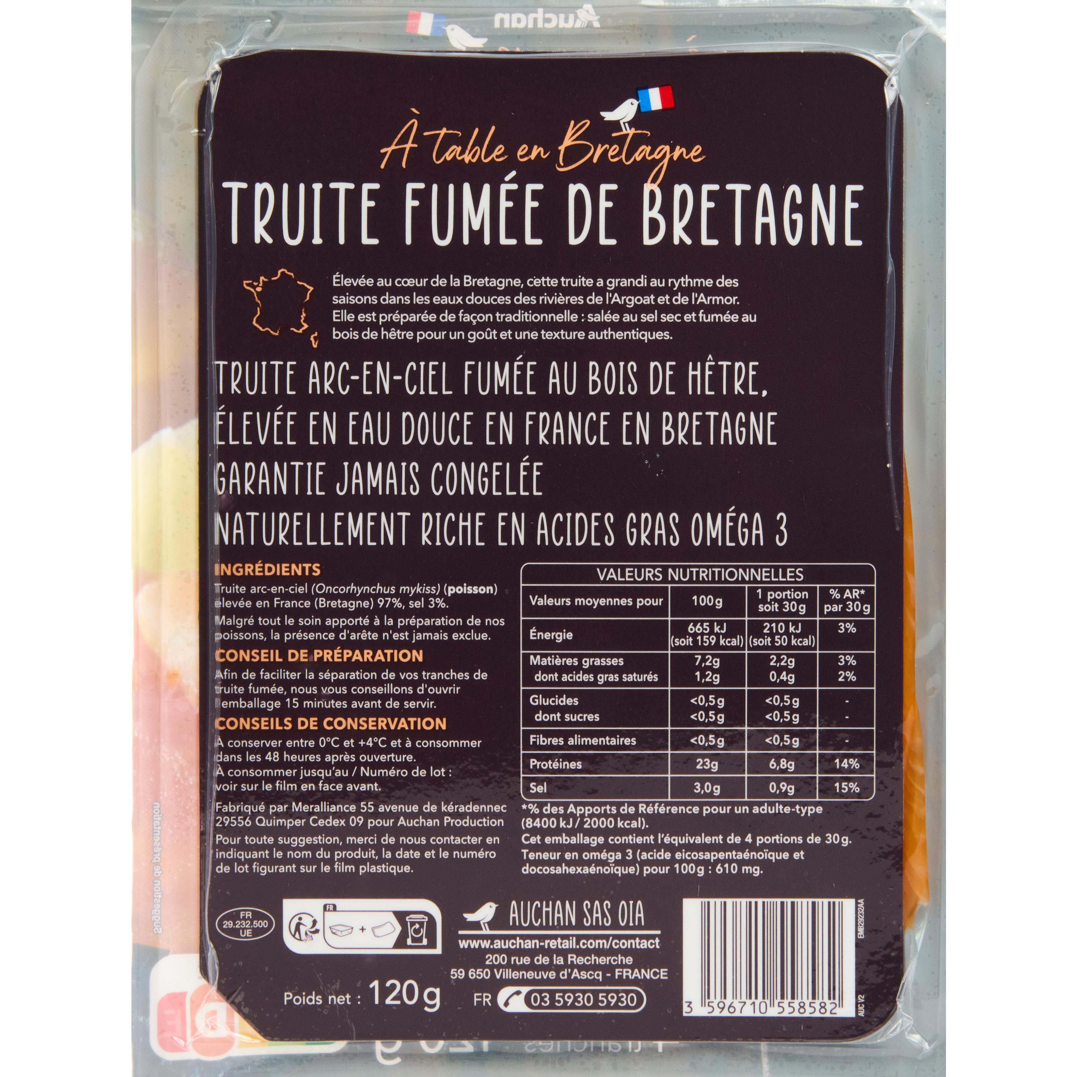 Voir la diapositive 2 : AUCHAN TERROIR Truite fumée de Bretagne 4 tranches 120g
