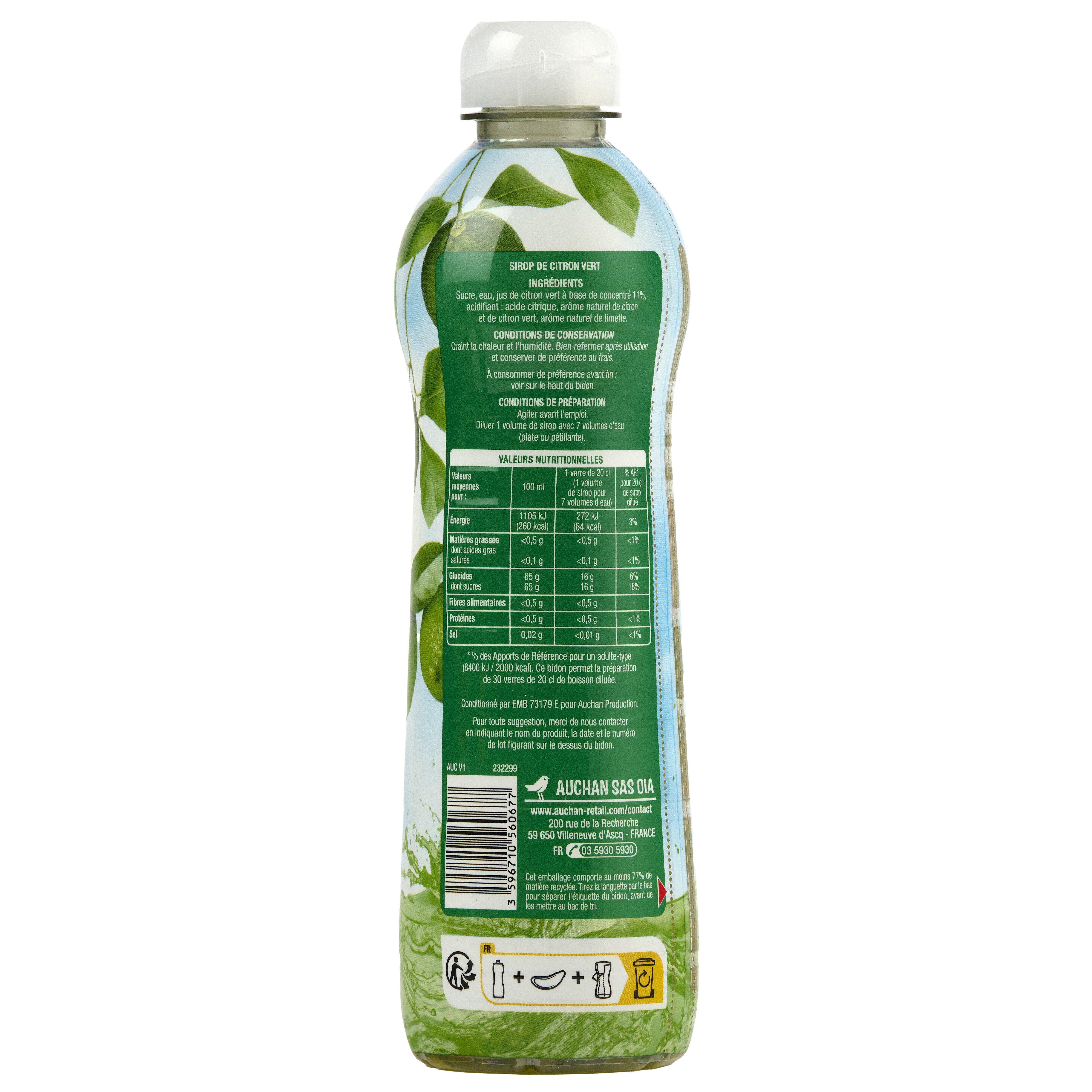 Voir la diapositive 2 : AUCHAN Sirop de citron vert bidon plastique 75cl