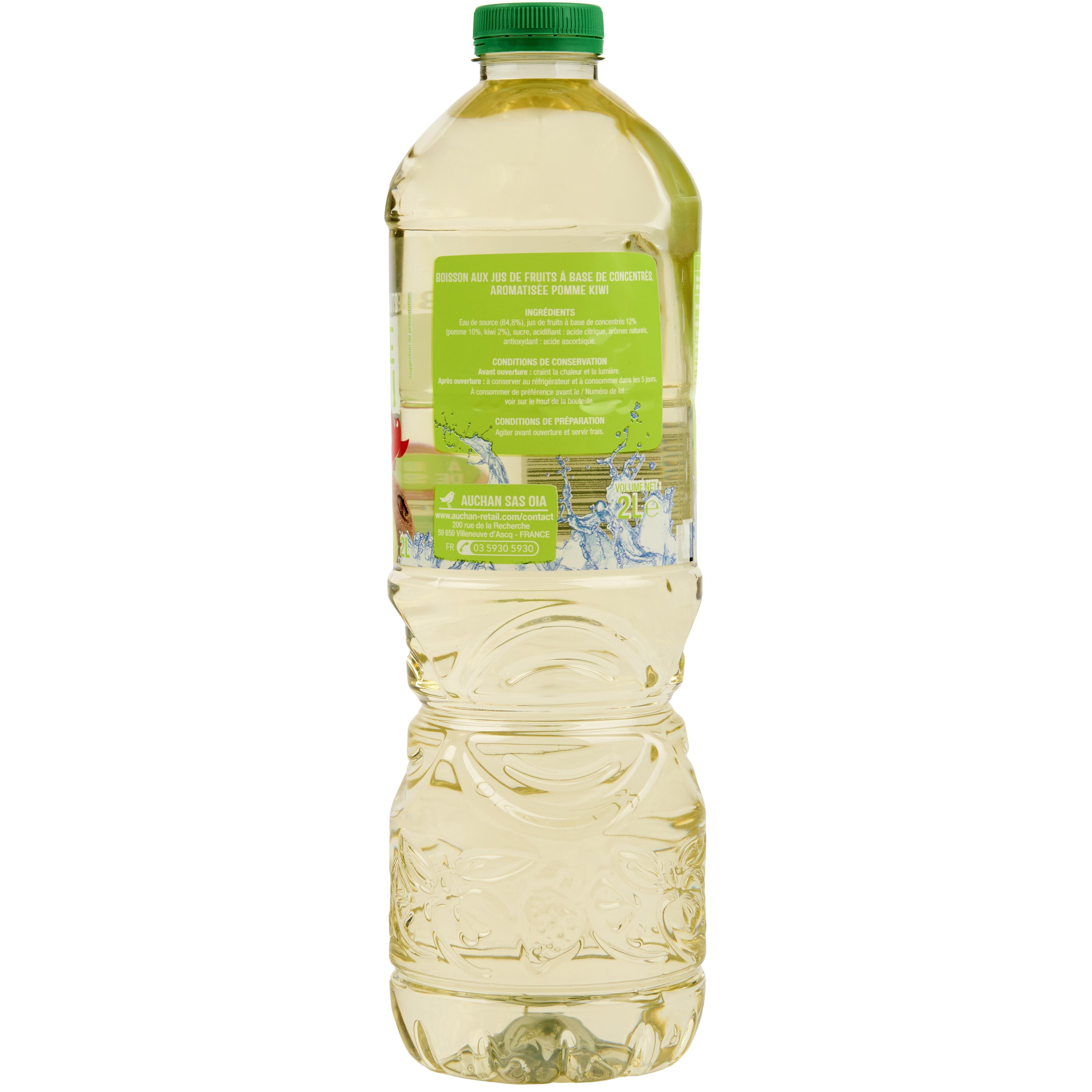 Voir la diapositive 2 : AUCHAN Boisson aux jus de fruits goût pomme kiwi 2l