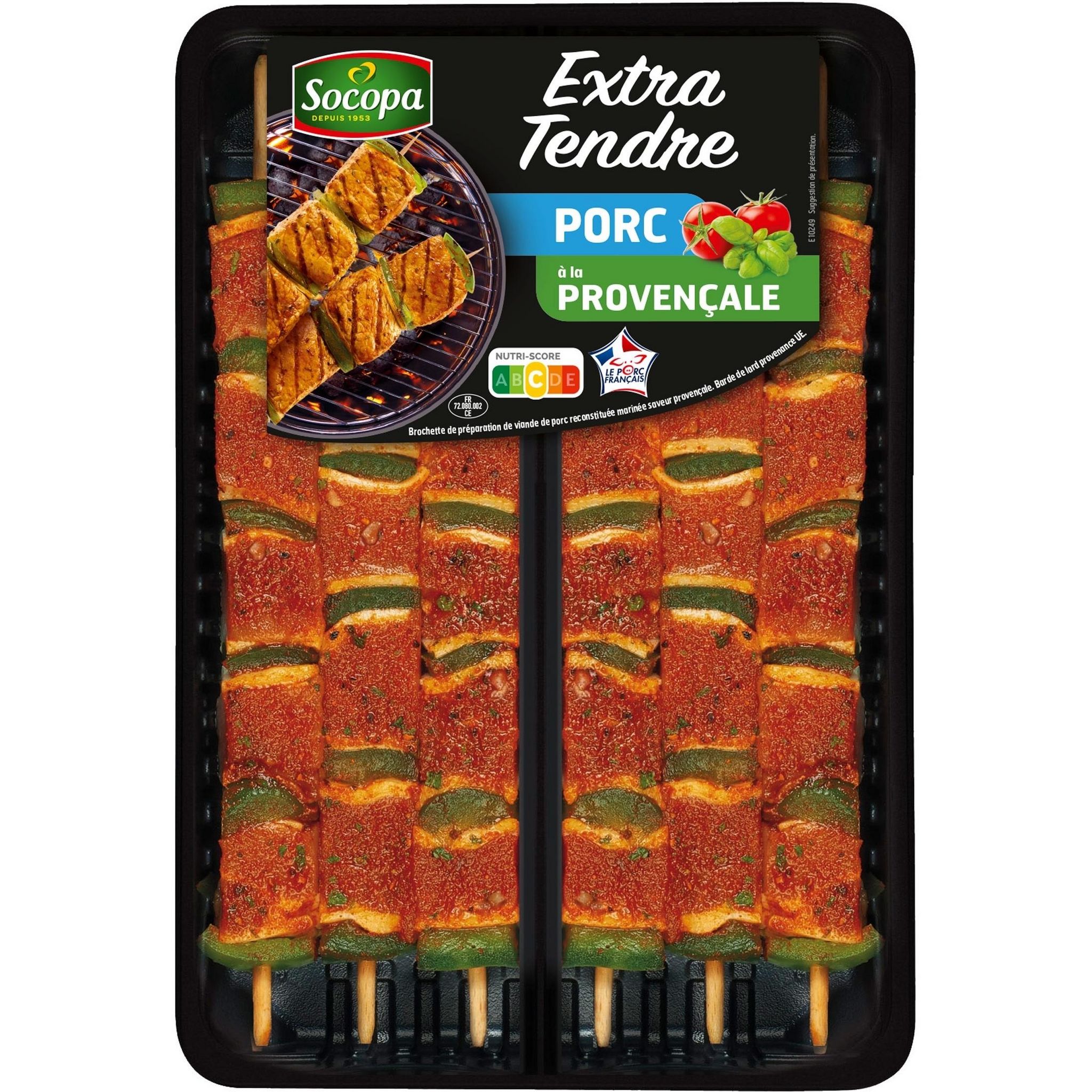 SOCOPA Brochettes de porc extra tendre à la provençale 6 brochettes 510g