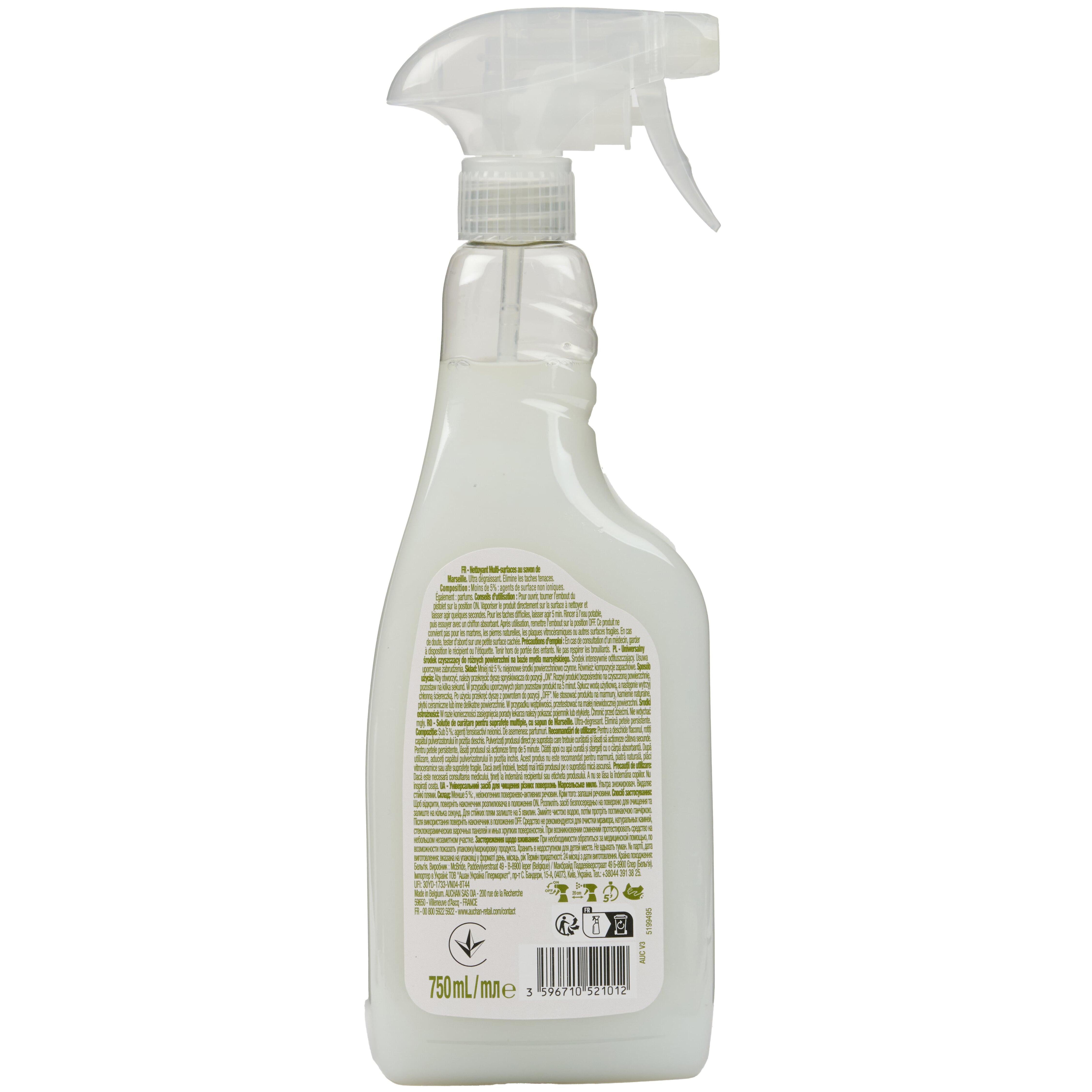 Voir la diapositive 2 : AUCHAN Spray multi-surfaces au savon de Marseille 750ml
