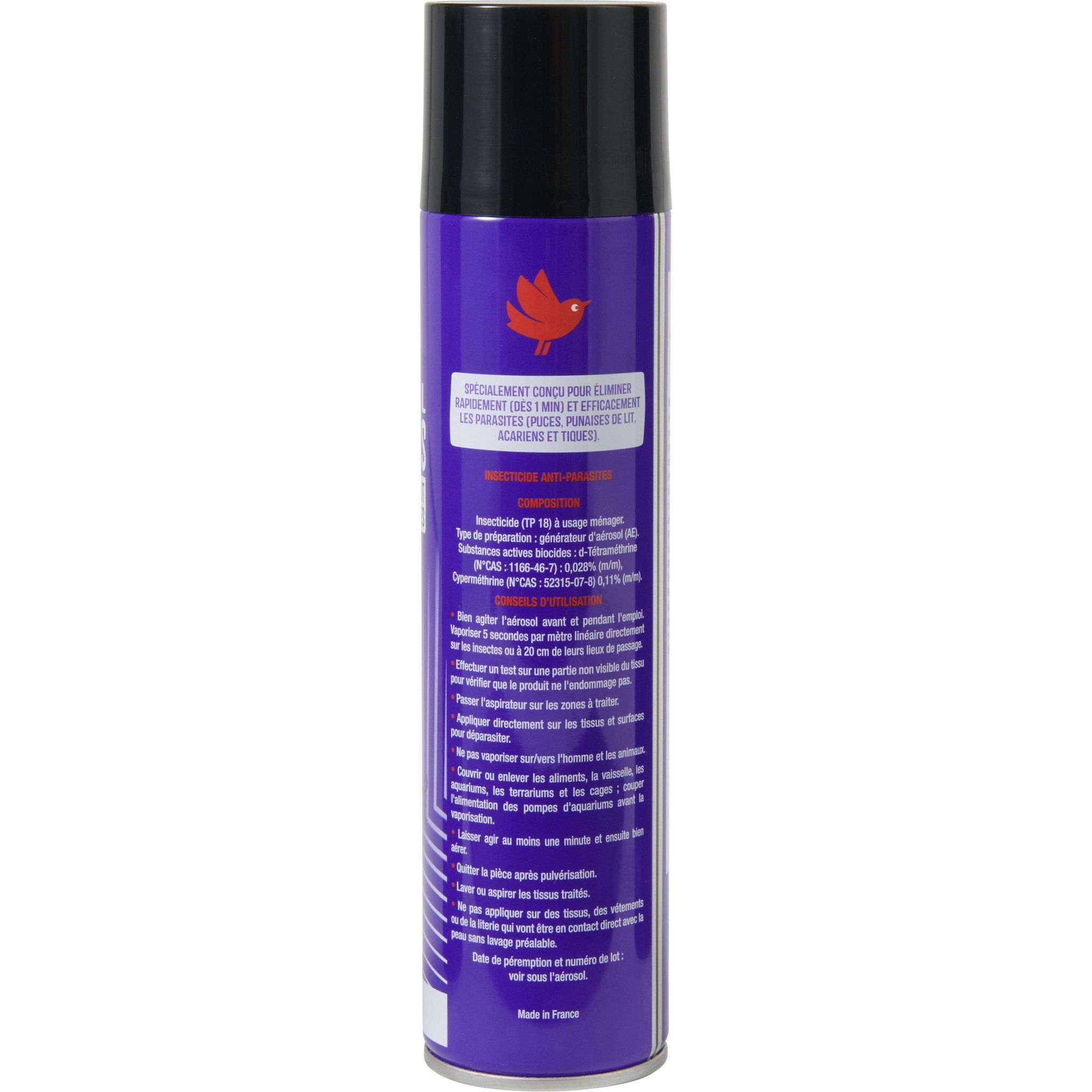 Voir la diapositive 3 : AUCHAN Aérosol insecticide puces punaises de lit acariens et tiques 400ml