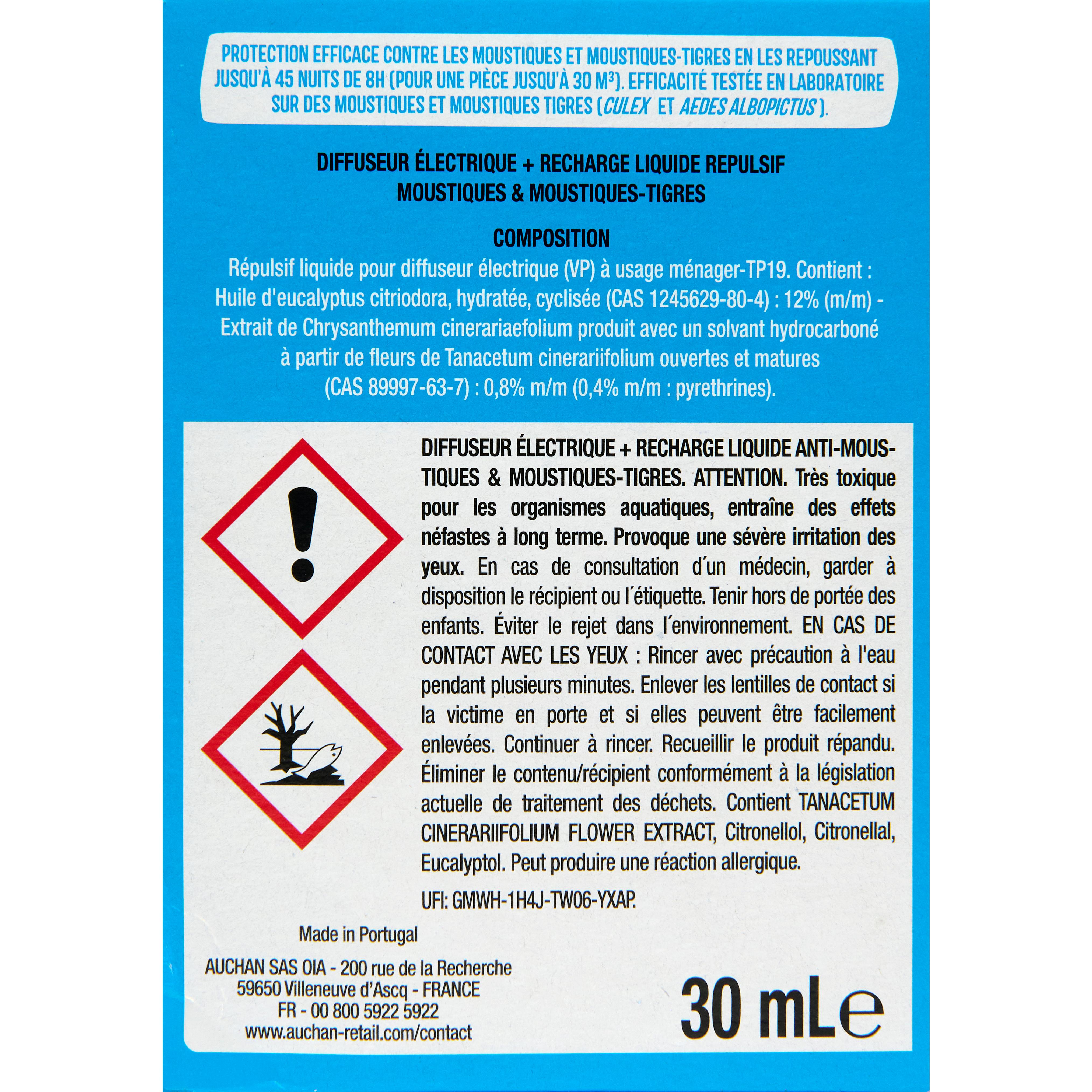 Voir la diapositive 2 : AUCHAN Diffuseur électrique anti-moustiques avec 1 recharge 1 diffuseur + 1 recharge