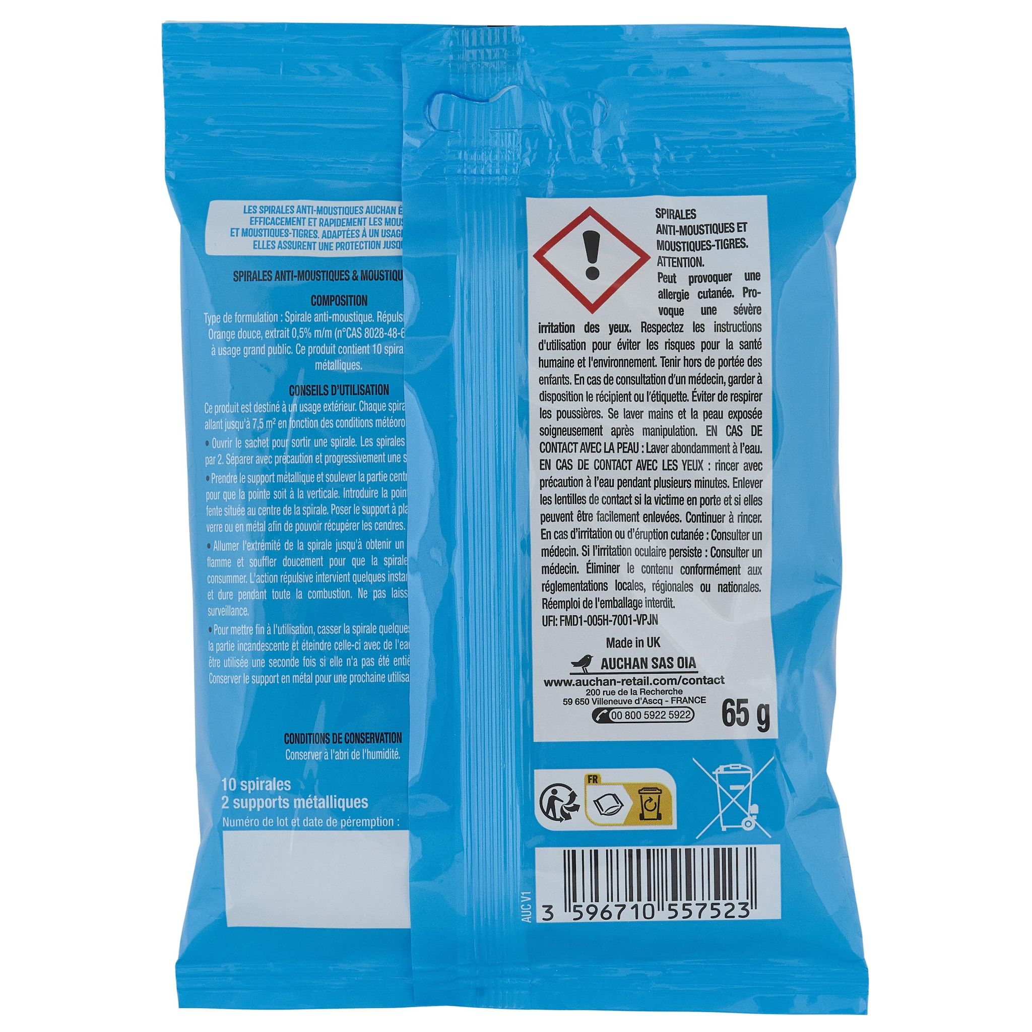 Voir la diapositive 2 : AUCHAN Spirales extérieur anti-moustiques 10 pièces