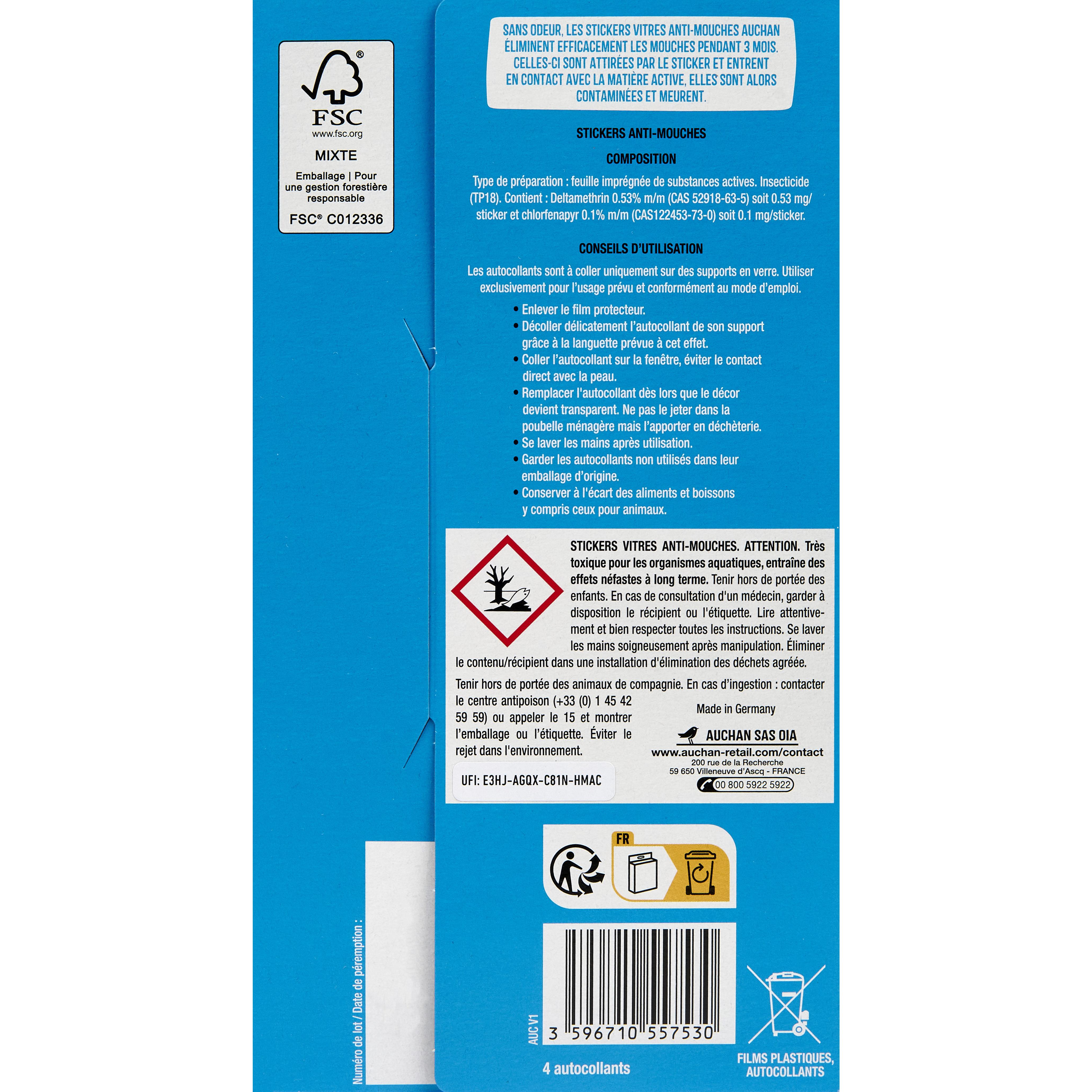Voir la diapositive 2 : AUCHAN Stickers anti-mouches sans odeur 4 pièces