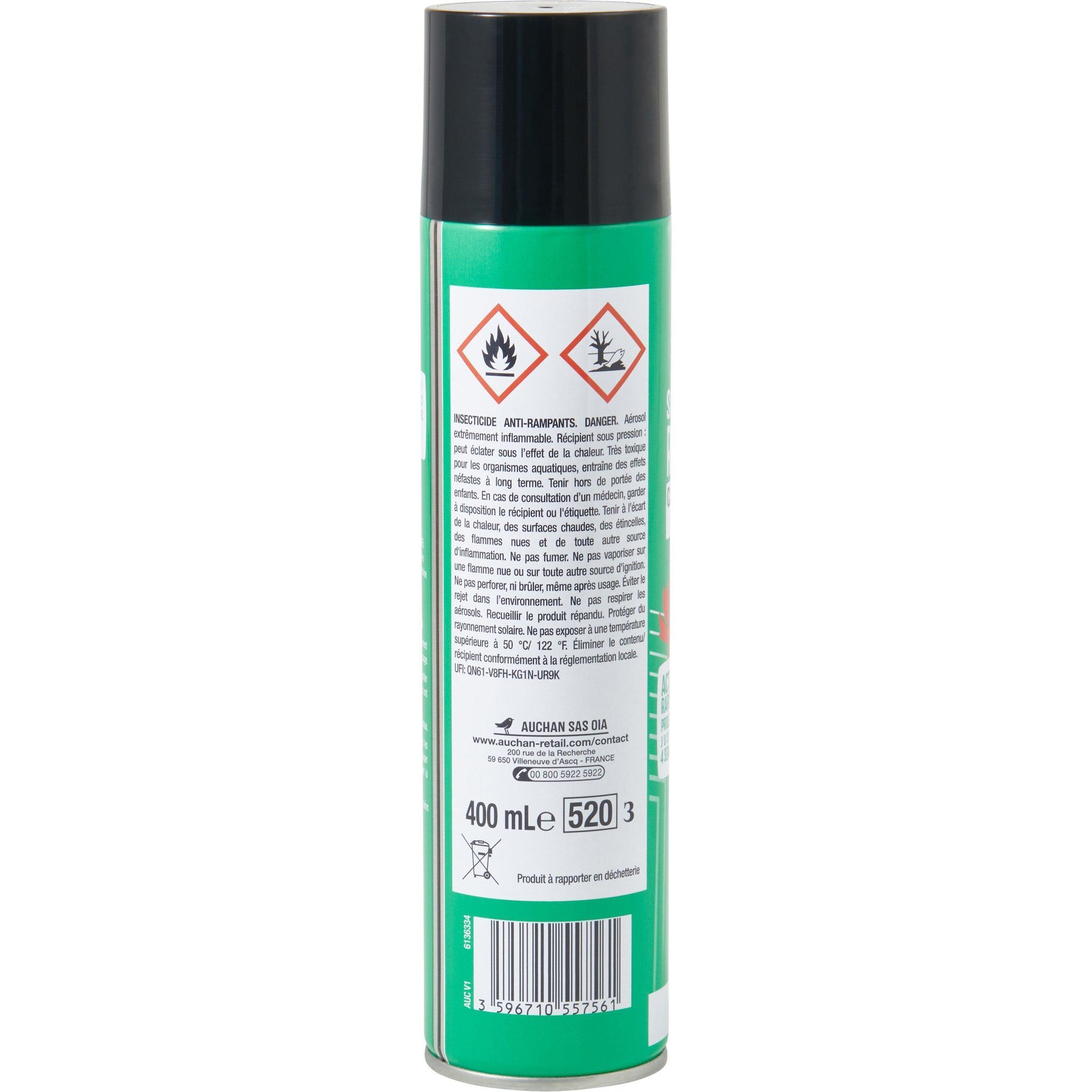 Voir la diapositive 3 : AUCHAN Spray insecticide anti-cafards et fourmis 400ml