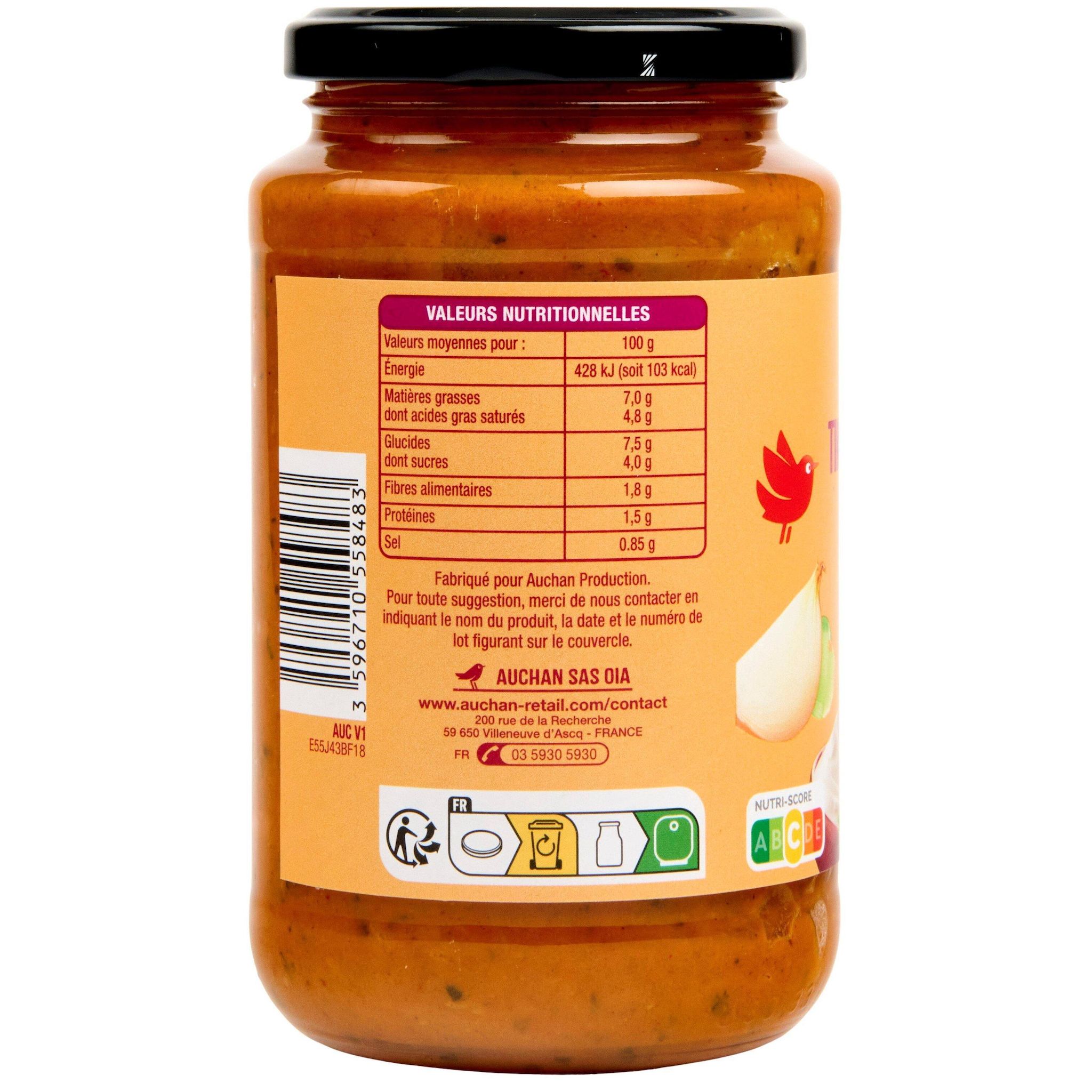 Voir la diapositive 2 : AUCHAN Sauce tikka masala 400g