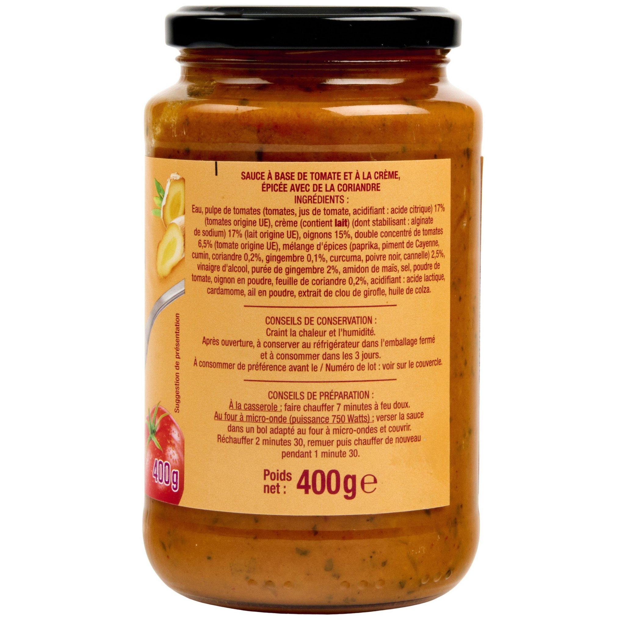 Voir la diapositive 3 : AUCHAN Sauce tikka masala 400g